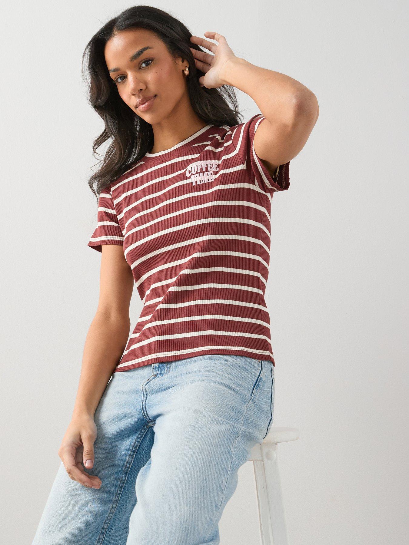 The Very Collection Stripe Ribbed Graphic T-Shirt - Red