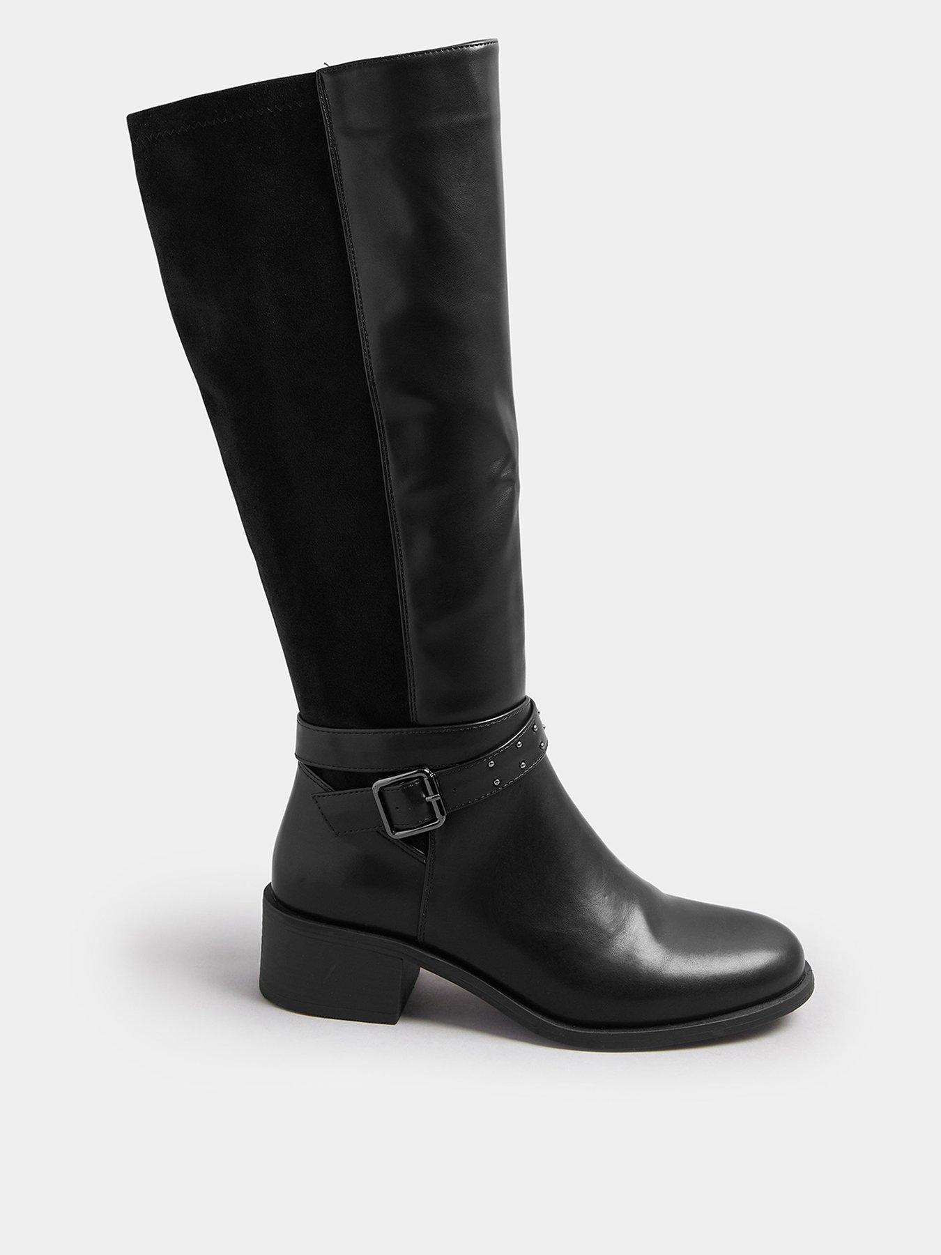 Yours Wide Fit Block Metal Strap Boot - Black