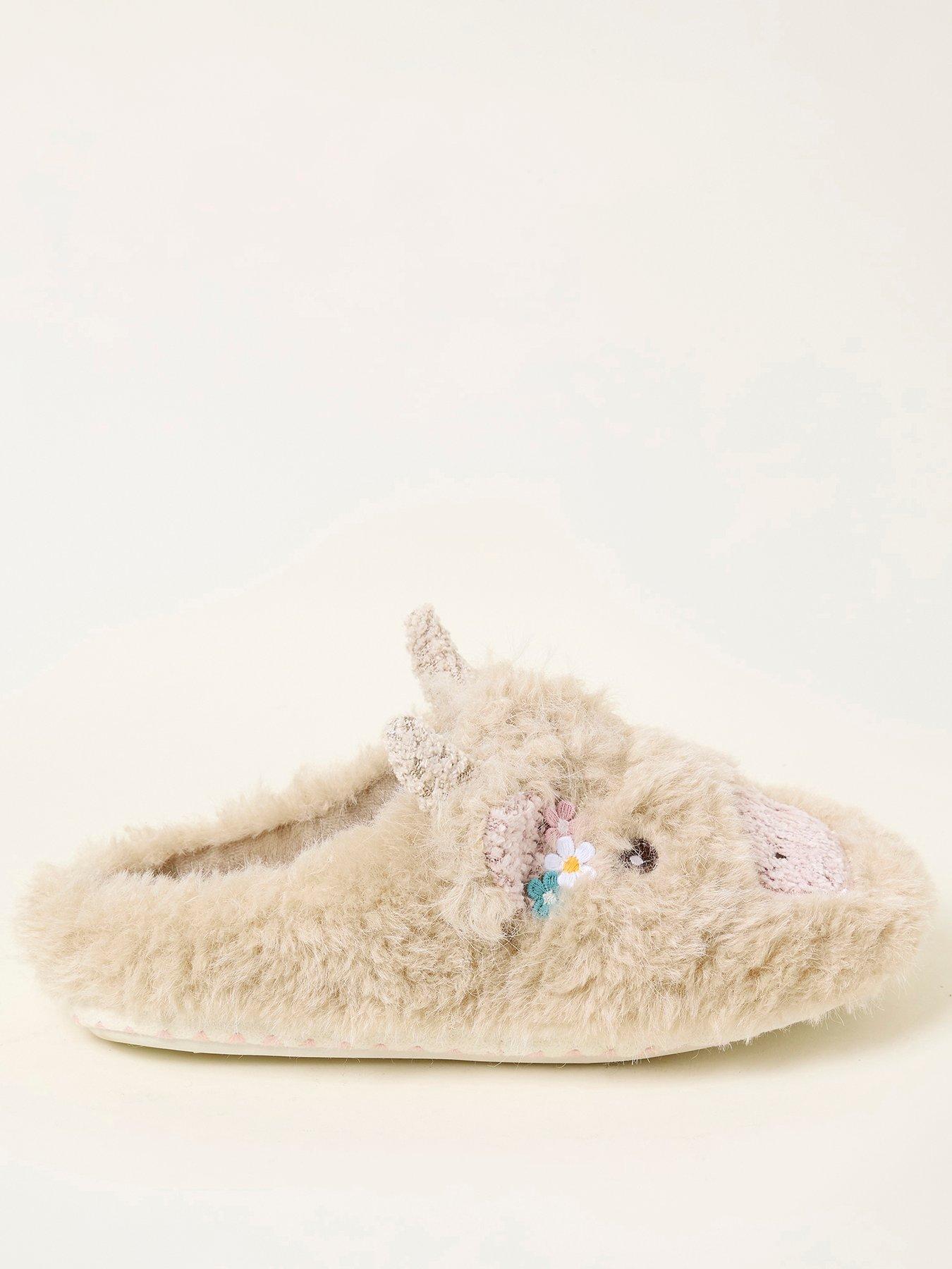 FatFace Hettie Highland Cow Slipper Natural Very