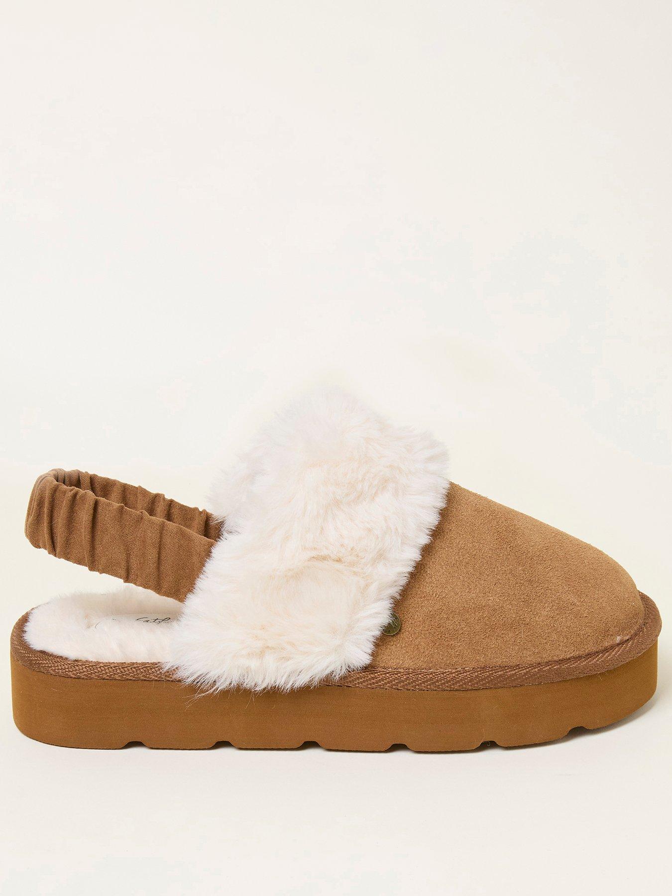 Image 1 of 3 of FatFace Josie Back Strap Mule Slippers - Tan Brown