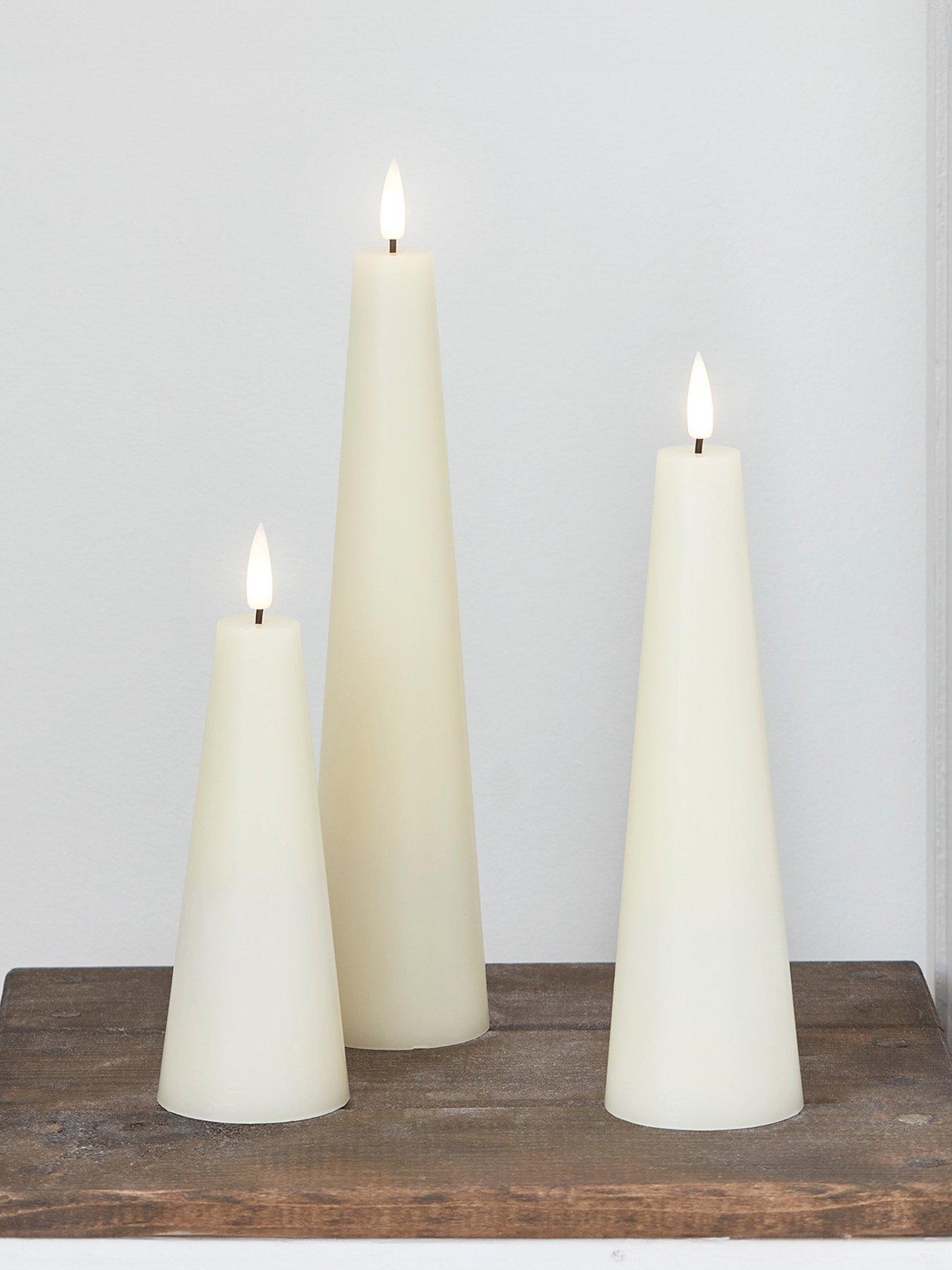 Lights4Fun TruGlow Ivory Cone LED Pillar Candle Trio