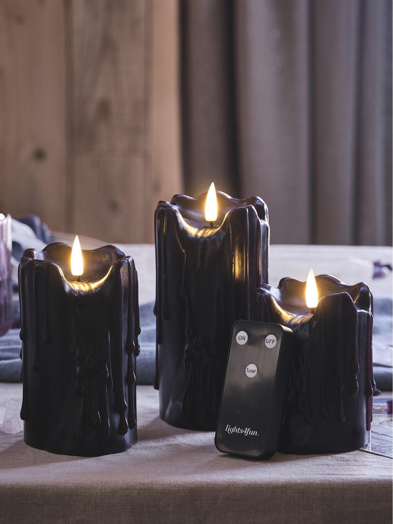 Lights4Fun Set of 3 Black Heavy Dripping Wax TruGlow Candles
