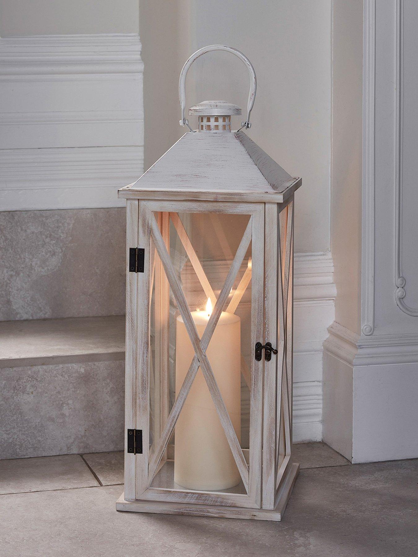 Lights4Fun Folkestone Large Wooden Lantern with TruGlow Candle