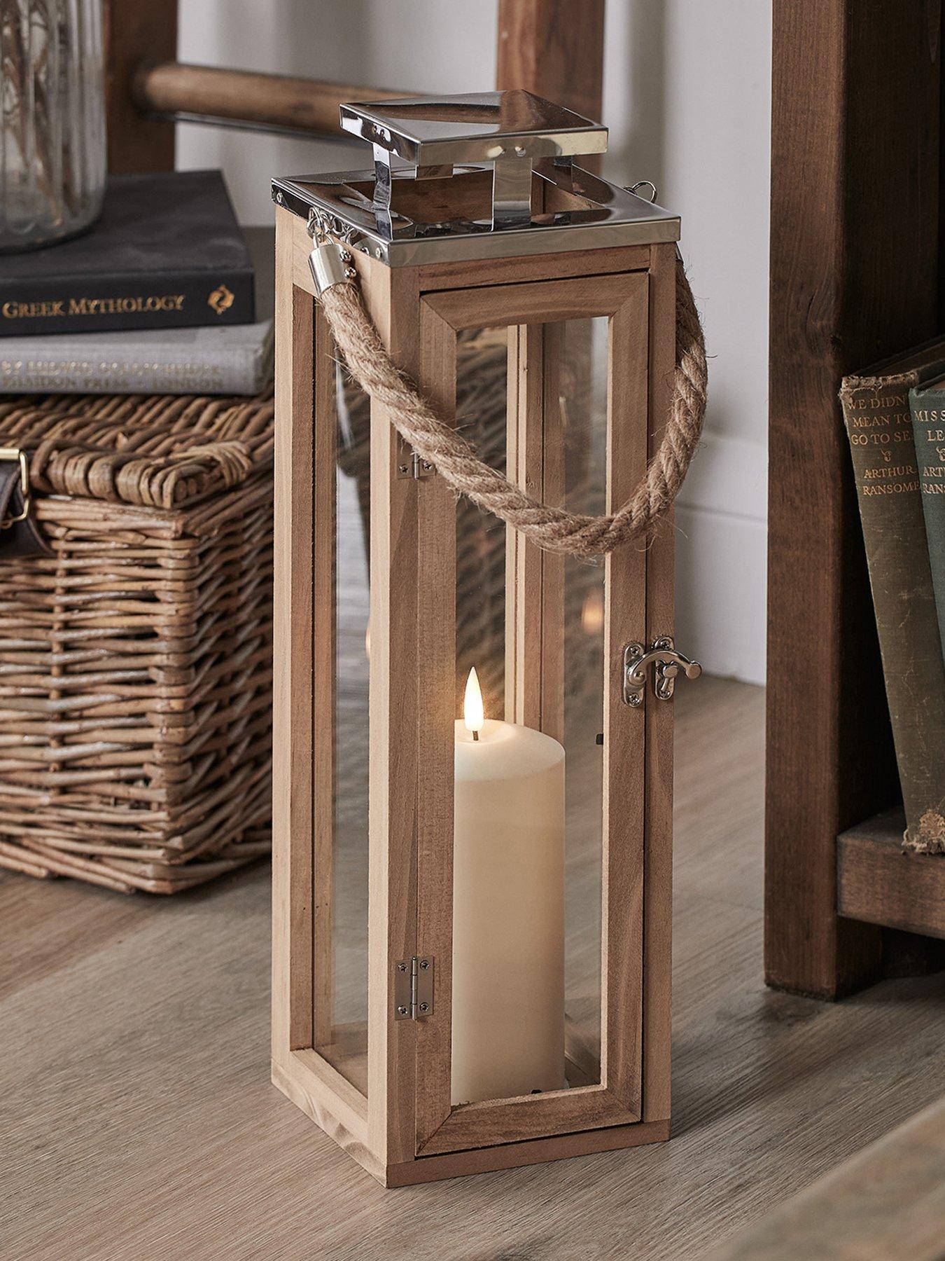 Lights4Fun 42cm Wooden Lantern with Truglow LED Candle