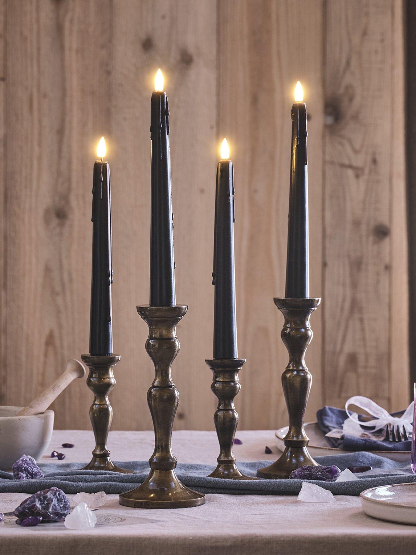 Lights4Fun 4 TruGlow Black Dripping Wax LED Taper Candles With Remote Control