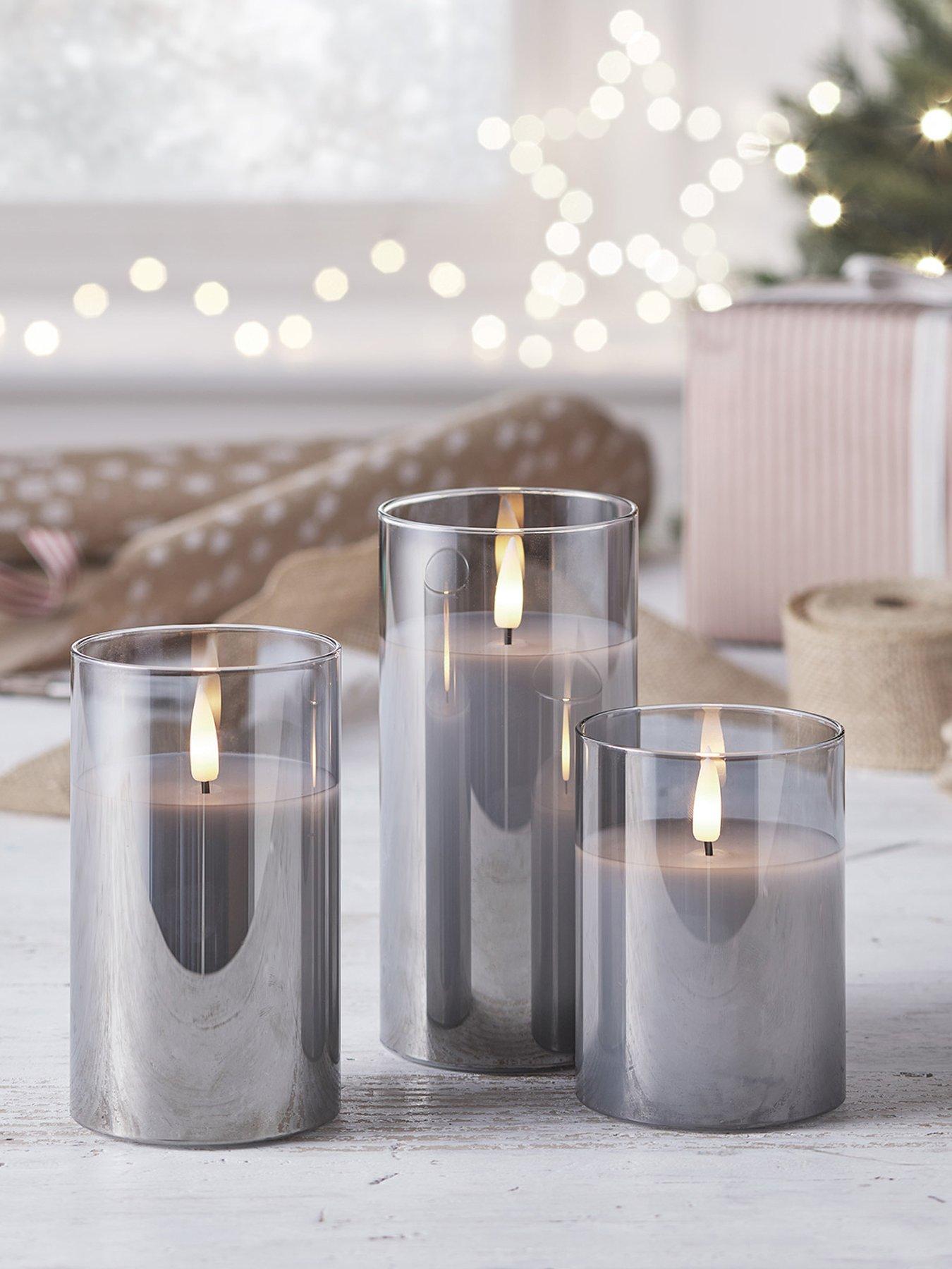Lights4Fun TruGlow Smoked Grey LED Glass Candle Trio