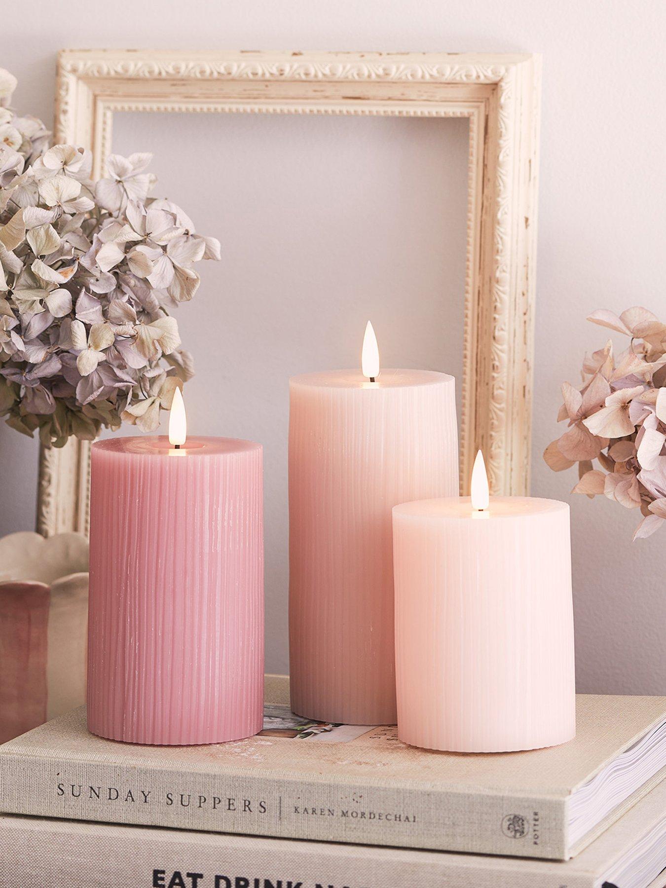Lights4Fun TruGlow Blush Pink Ribbed LED Pillar Candle Trio