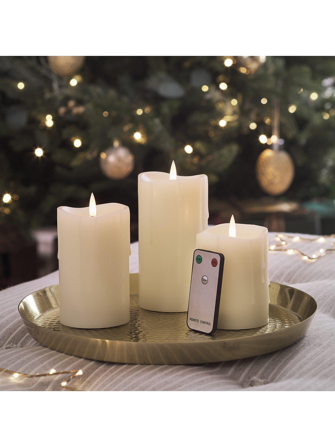 Lights4fun, Set of 3 TruGlow LED Real Wax Candles with Remote Control and Timer, Pyramid Shape, Cone Shape, Battery Operated