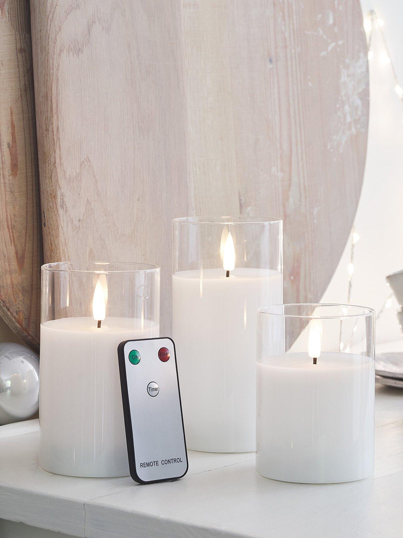 Lights4Fun TruGlow White LED Glass Candle Trio with Remote Control