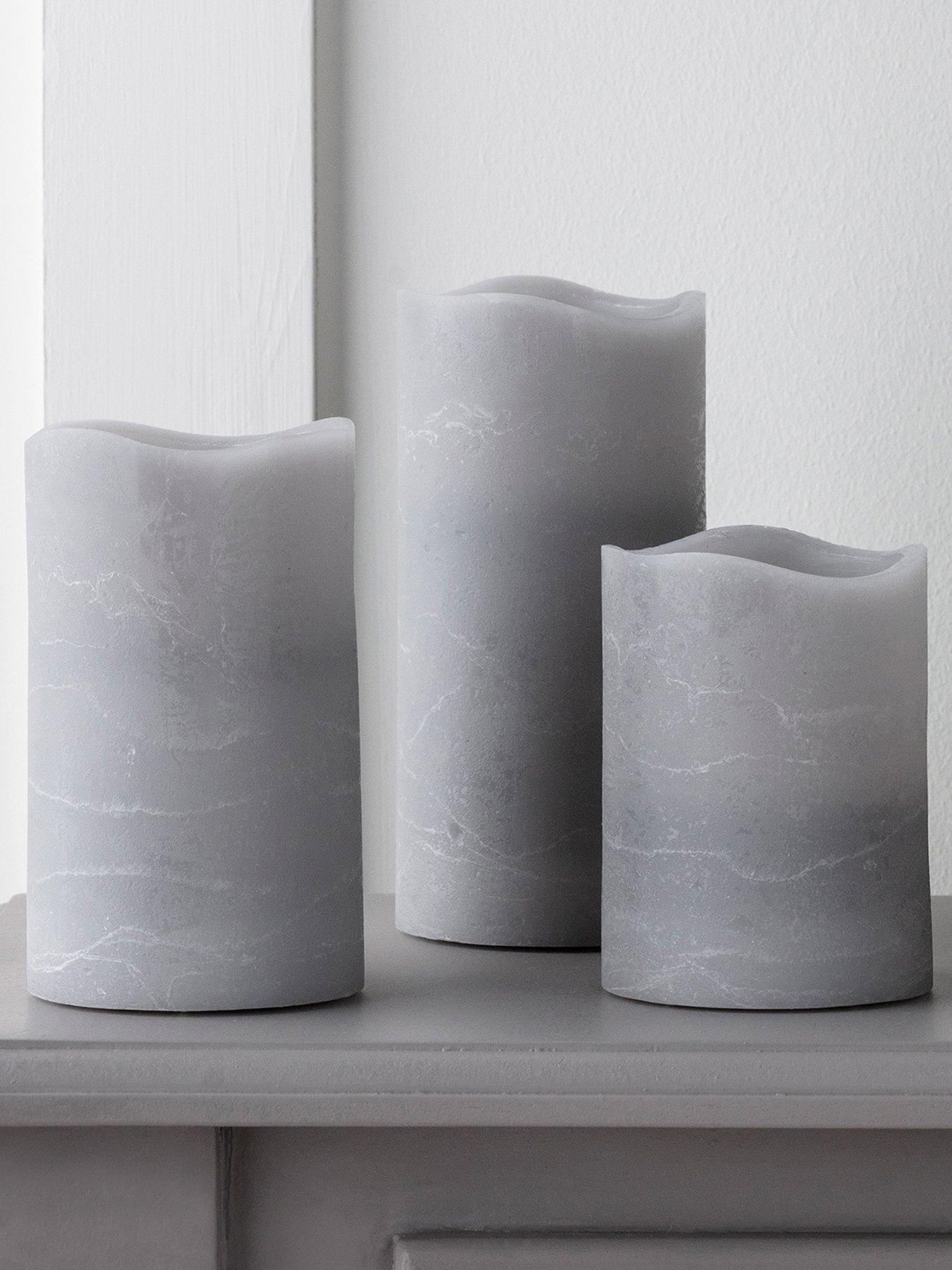 Lights4Fun Grey Flameless Pillar Candle Trio