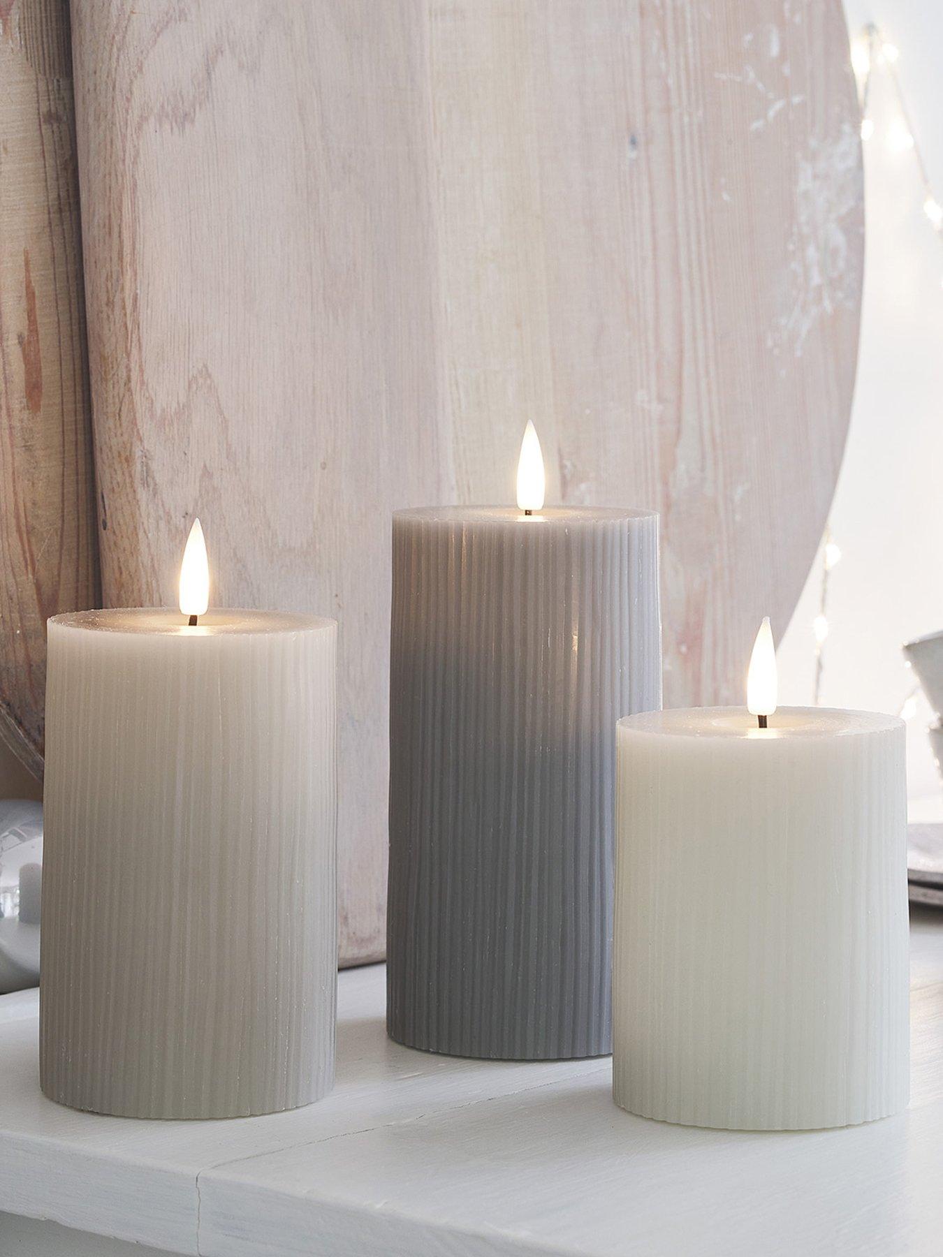 Lights4Fun TruGlow Grey Ribbed LED Pillar Candle Trio