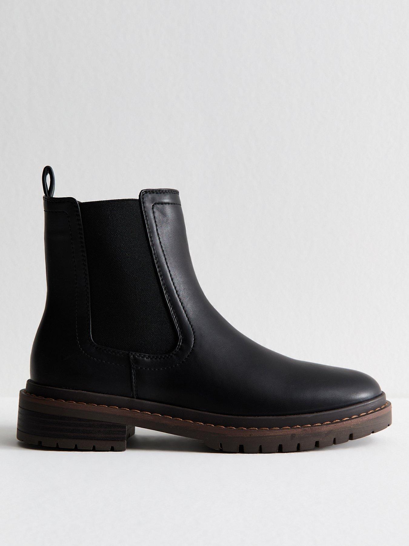 New Look Black Faux Leather Chunky Chelsea Boots