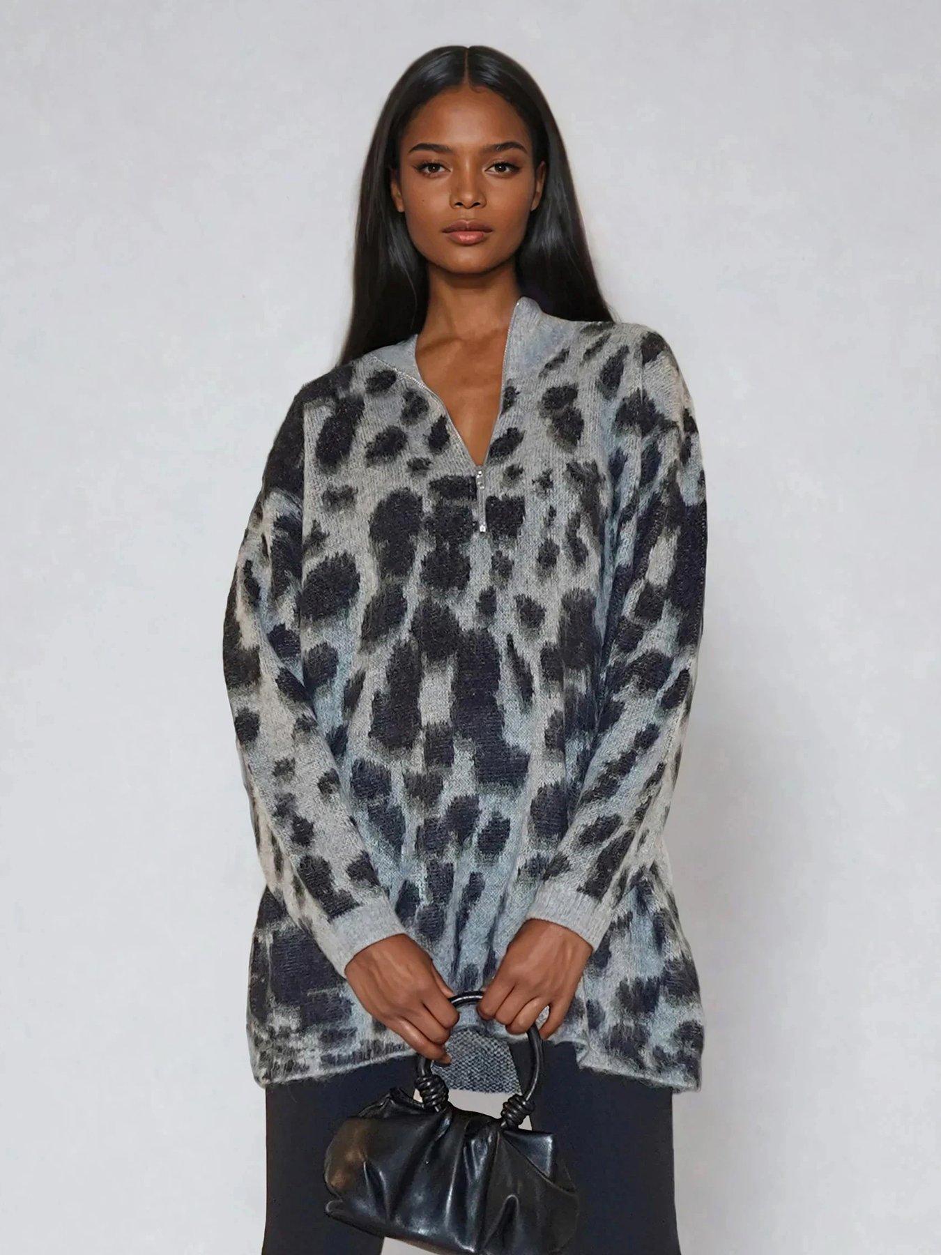 Religion Erin Knitted Funnel Neck Animal Print Jumper Dress - Animal | Very