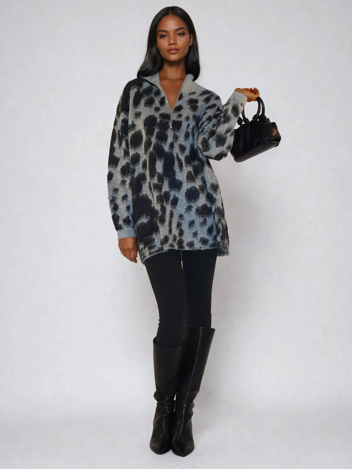 Religion Erin Knitted Funnel Neck Animal Print Jumper Dress