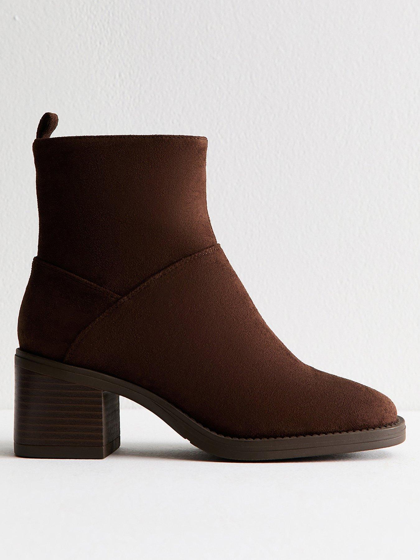 New Look Brown Faux Suede Heeled Ankle Boots