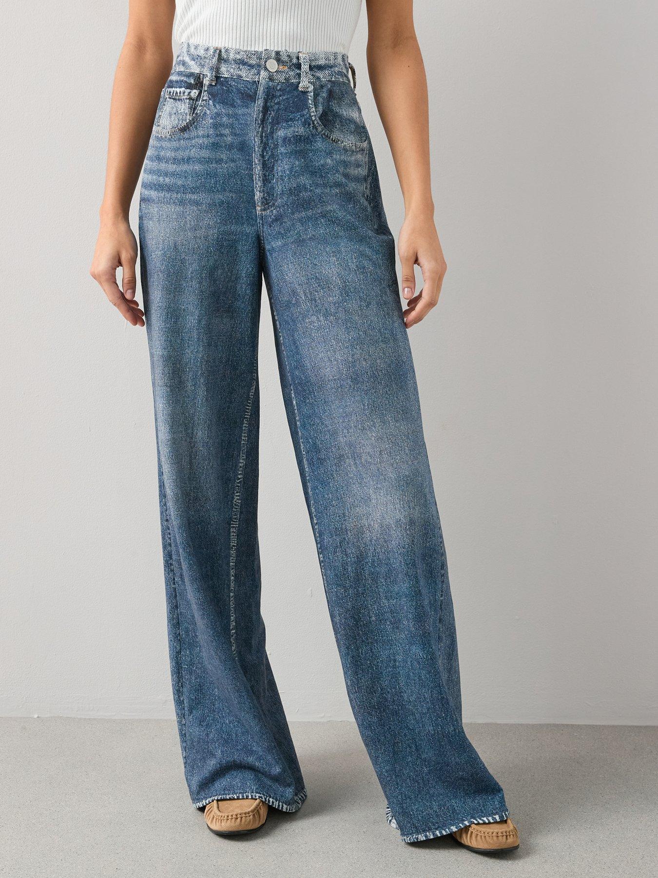 The Very Collection Stretch Denim Look Wide Leg Jean - Blue