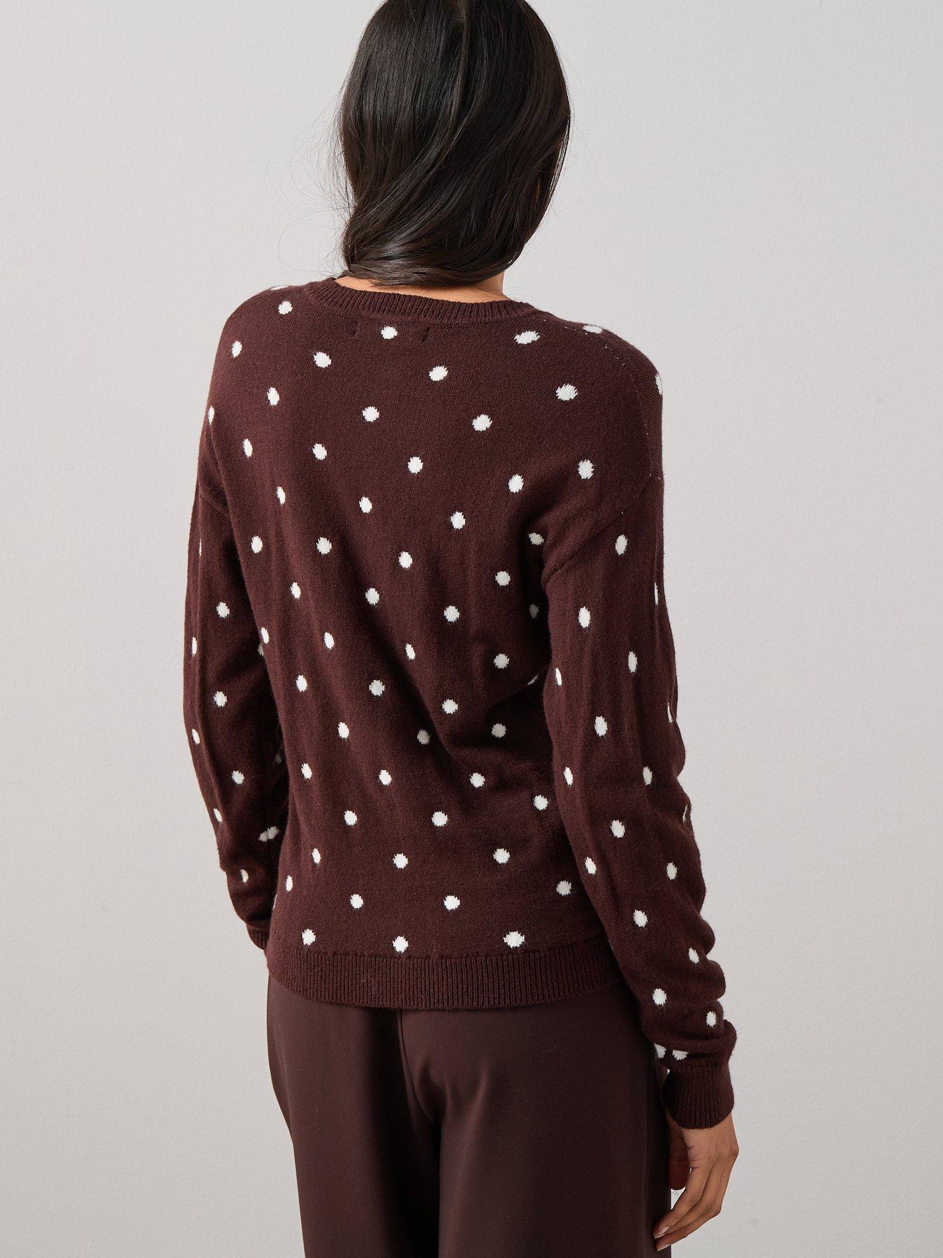 Image 2 of 7 of The Very Collection Polka Dot Knitted Cardigan - Chocolate