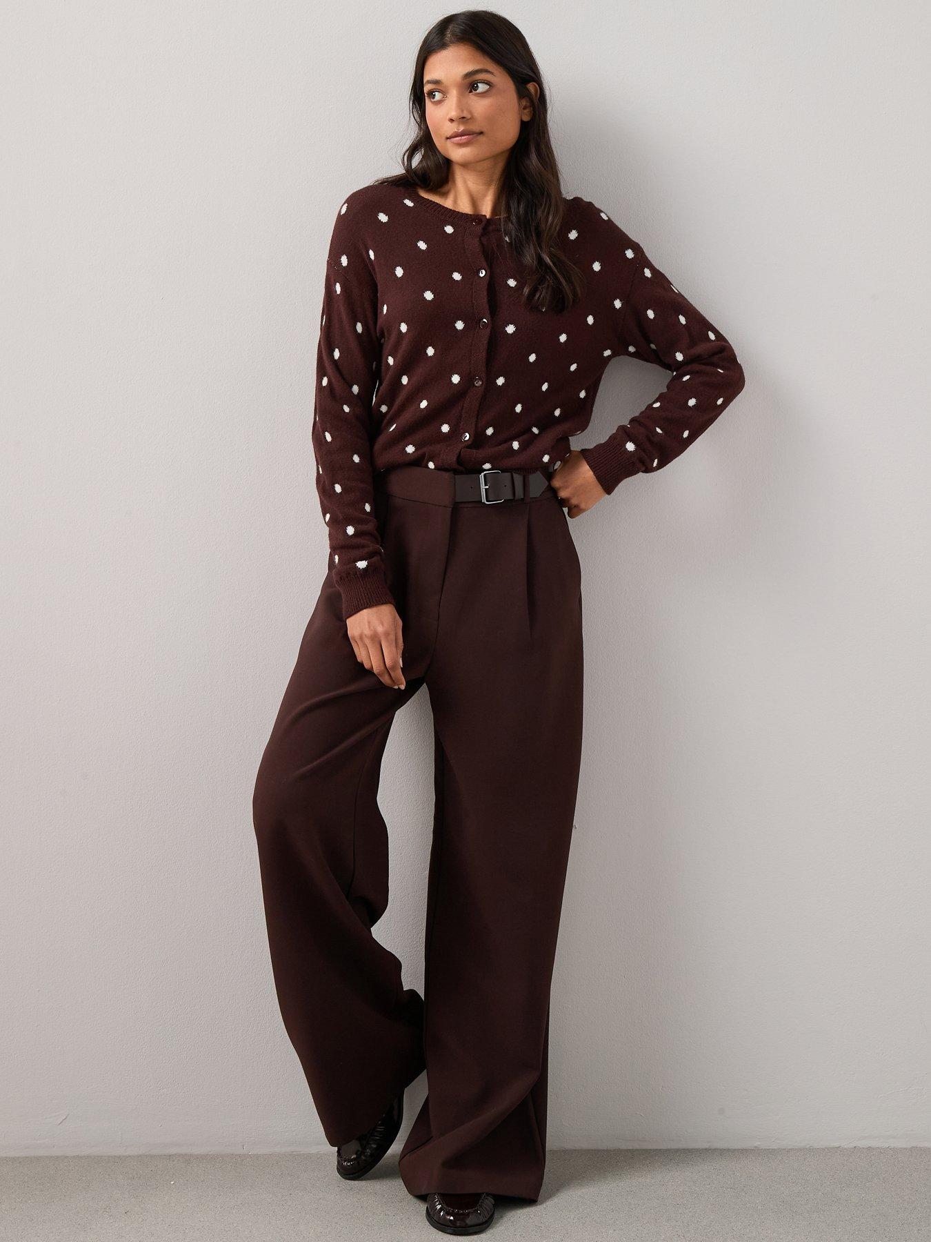 Image 3 of 7 of The Very Collection Polka Dot Knitted Cardigan - Chocolate