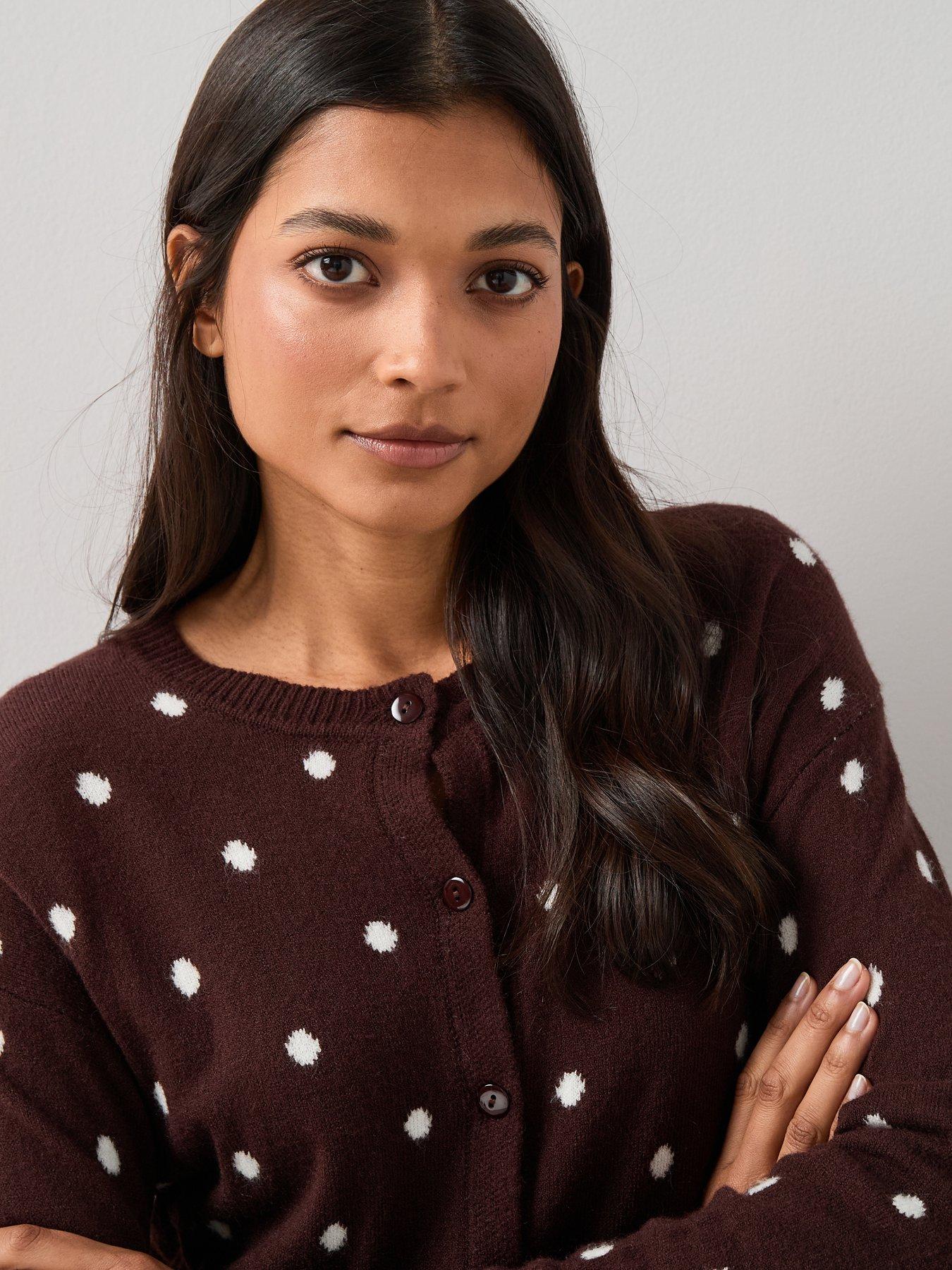 Image 5 of 7 of The Very Collection Polka Dot Knitted Cardigan - Chocolate