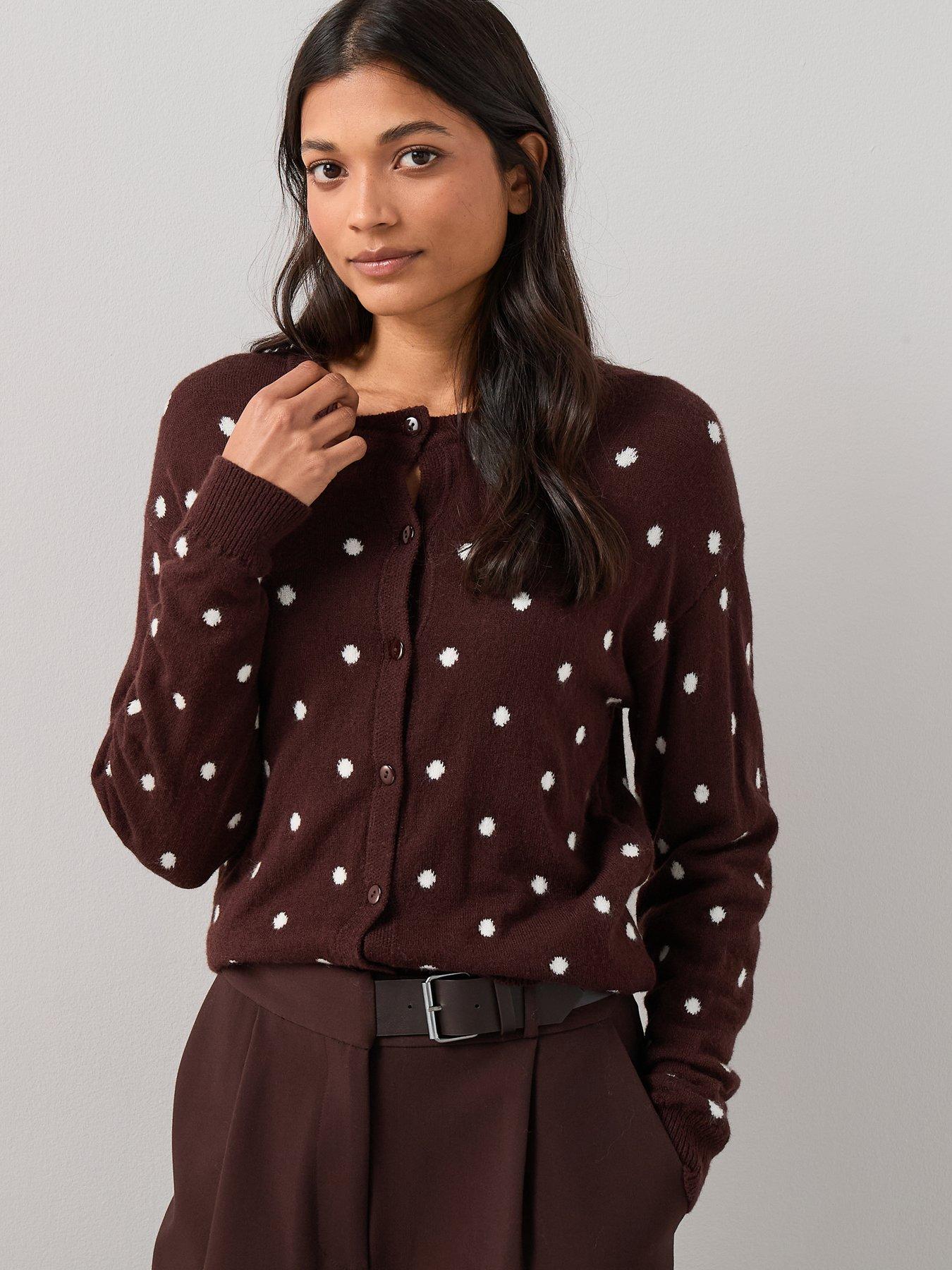 Image 6 of 7 of The Very Collection Polka Dot Knitted Cardigan - Chocolate