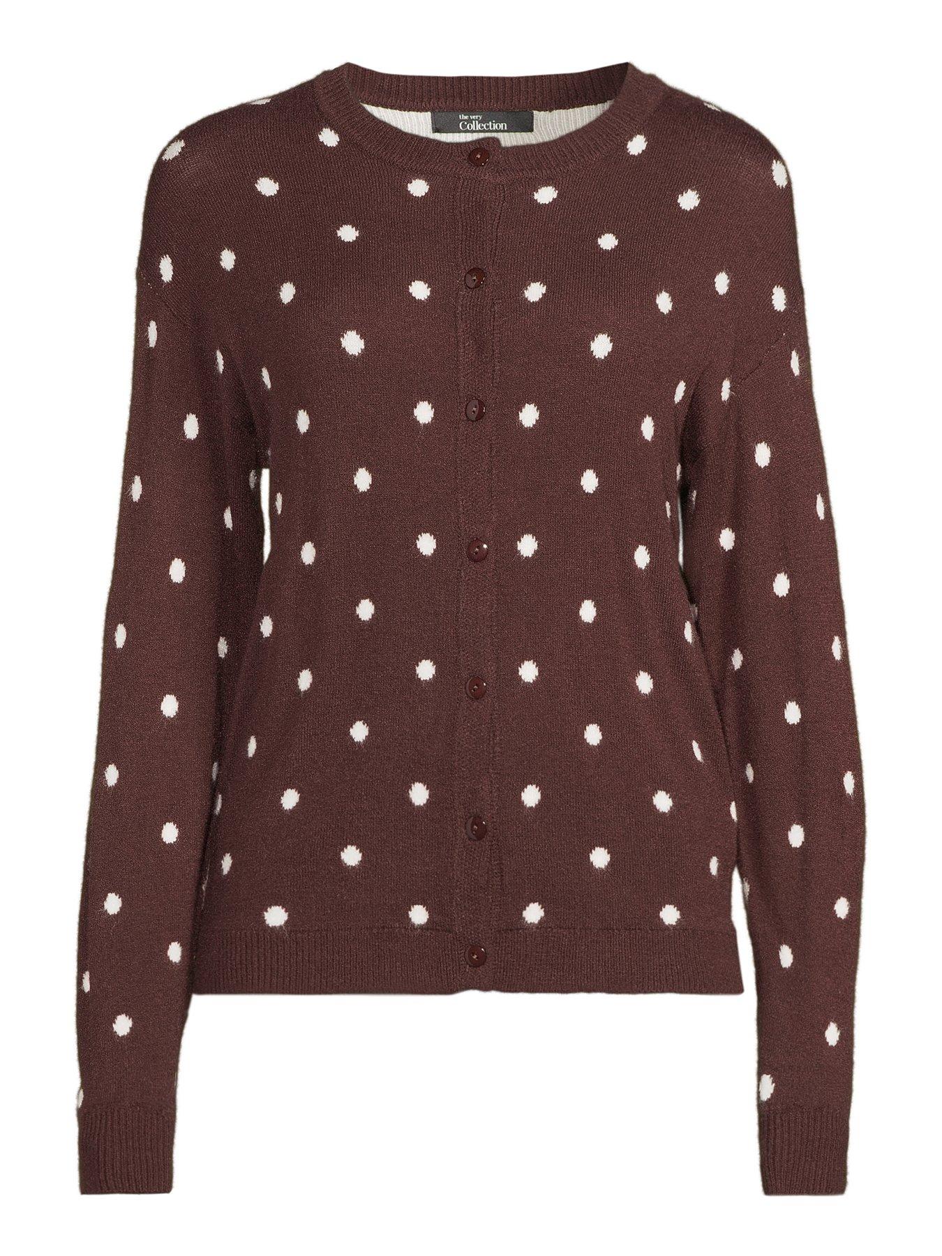 Image 7 of 7 of The Very Collection Polka Dot Knitted Cardigan - Chocolate