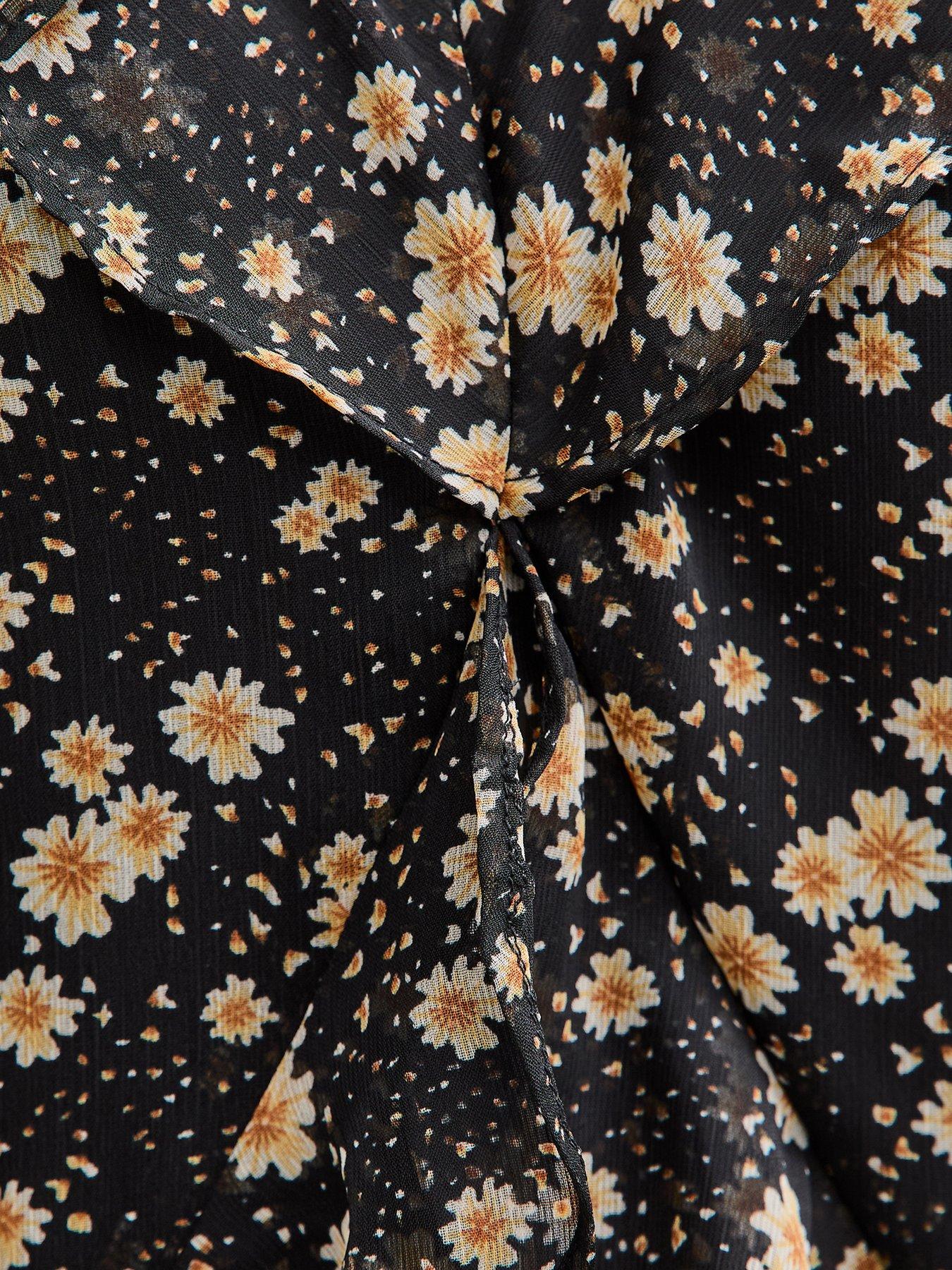 Image 5 of 5 of New Look Floral Chiffon Frilly Mini Dress - Black