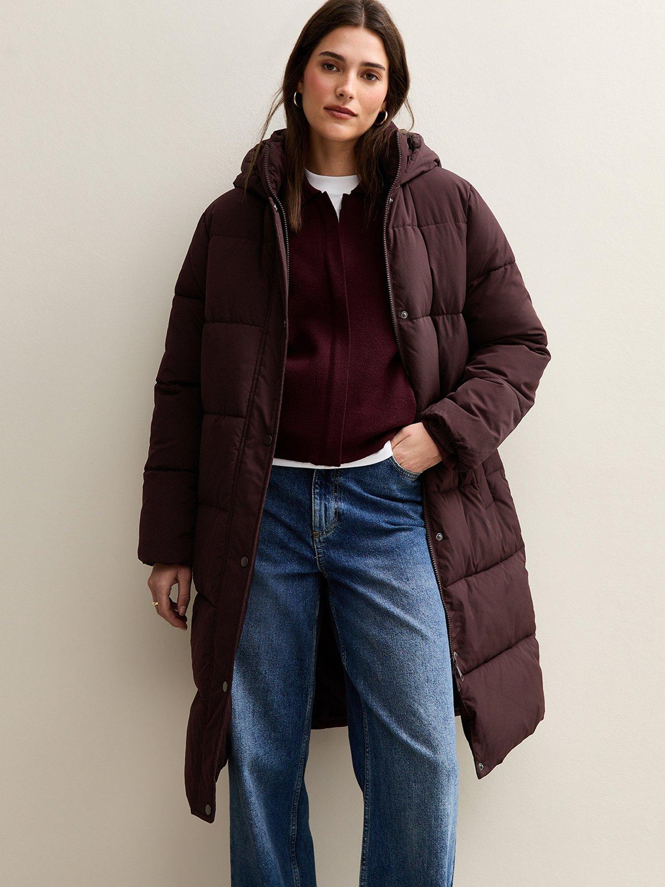 New Look Burgundy Tiered Longline Puffer Jacket