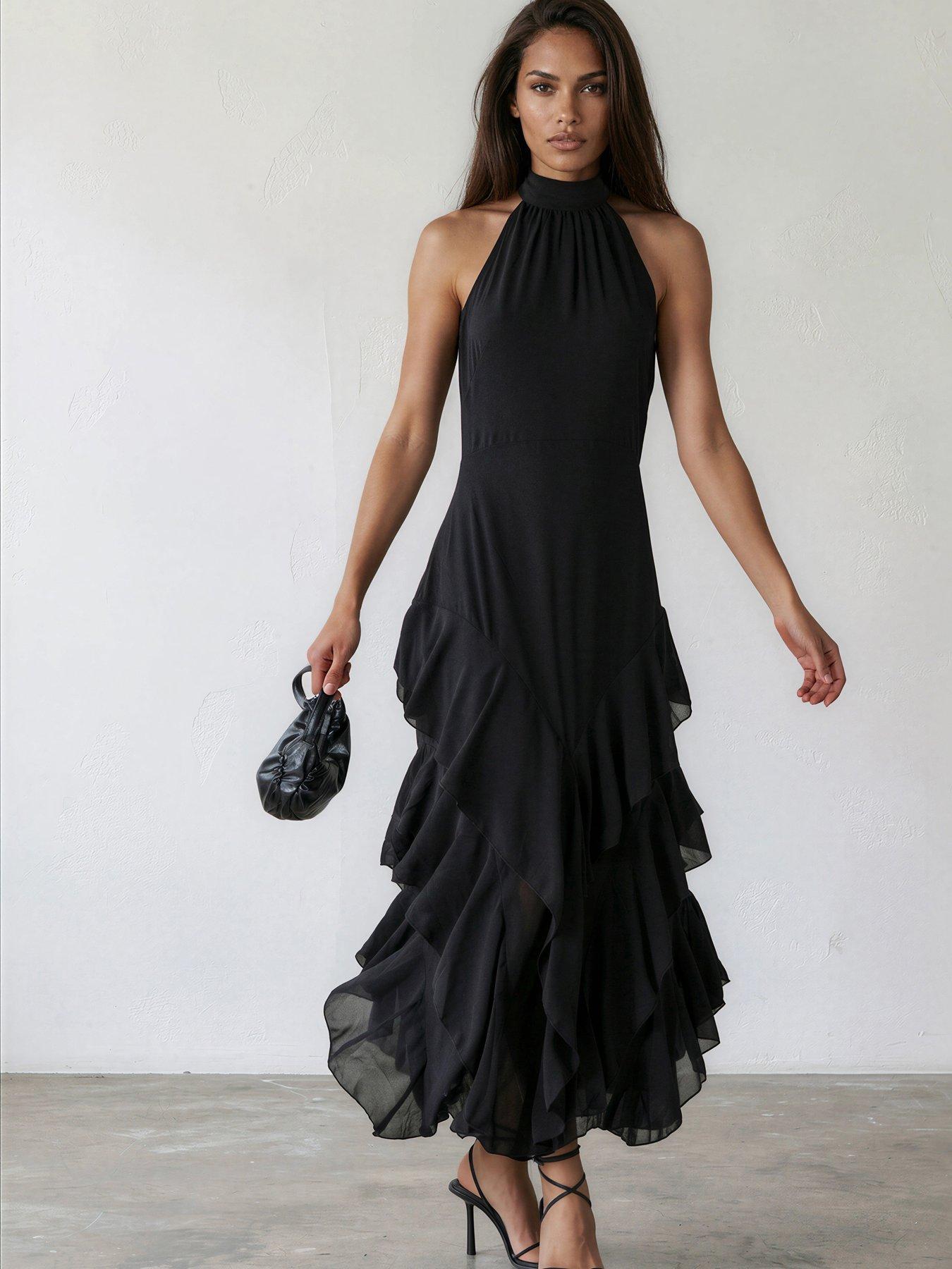 Religion Taylor Ruffle Skirt Maxi Dress - Black