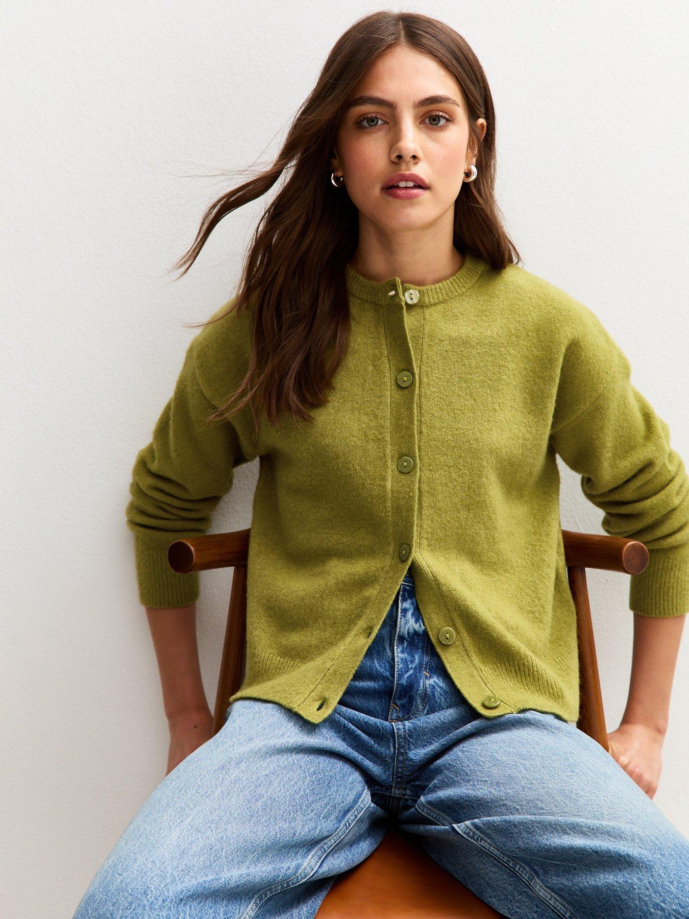 New Look: Green Crew Neck Knit Cardigan