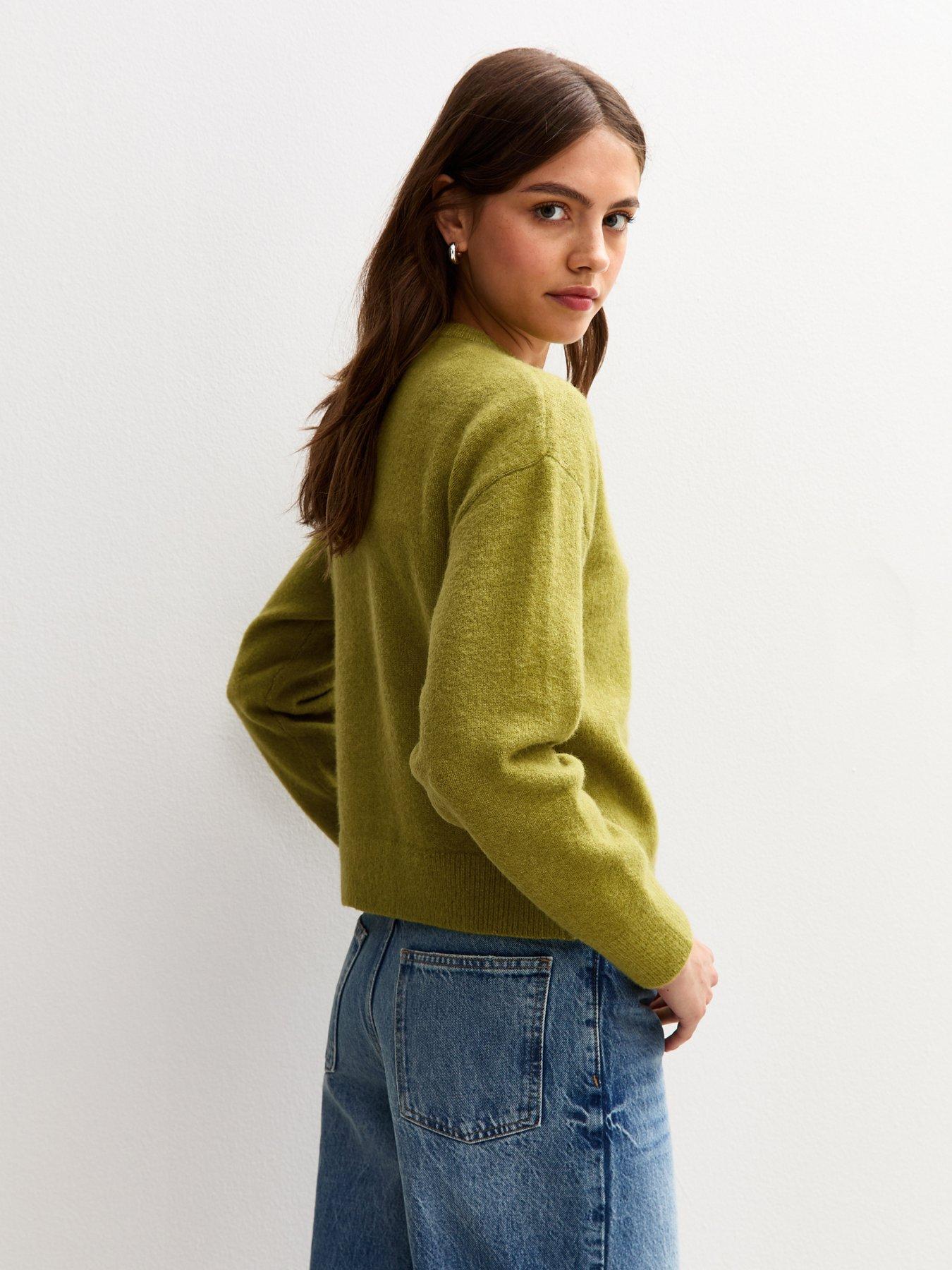 Image 2 of 6 of New Look Green Crew Neck Knit Cardigan