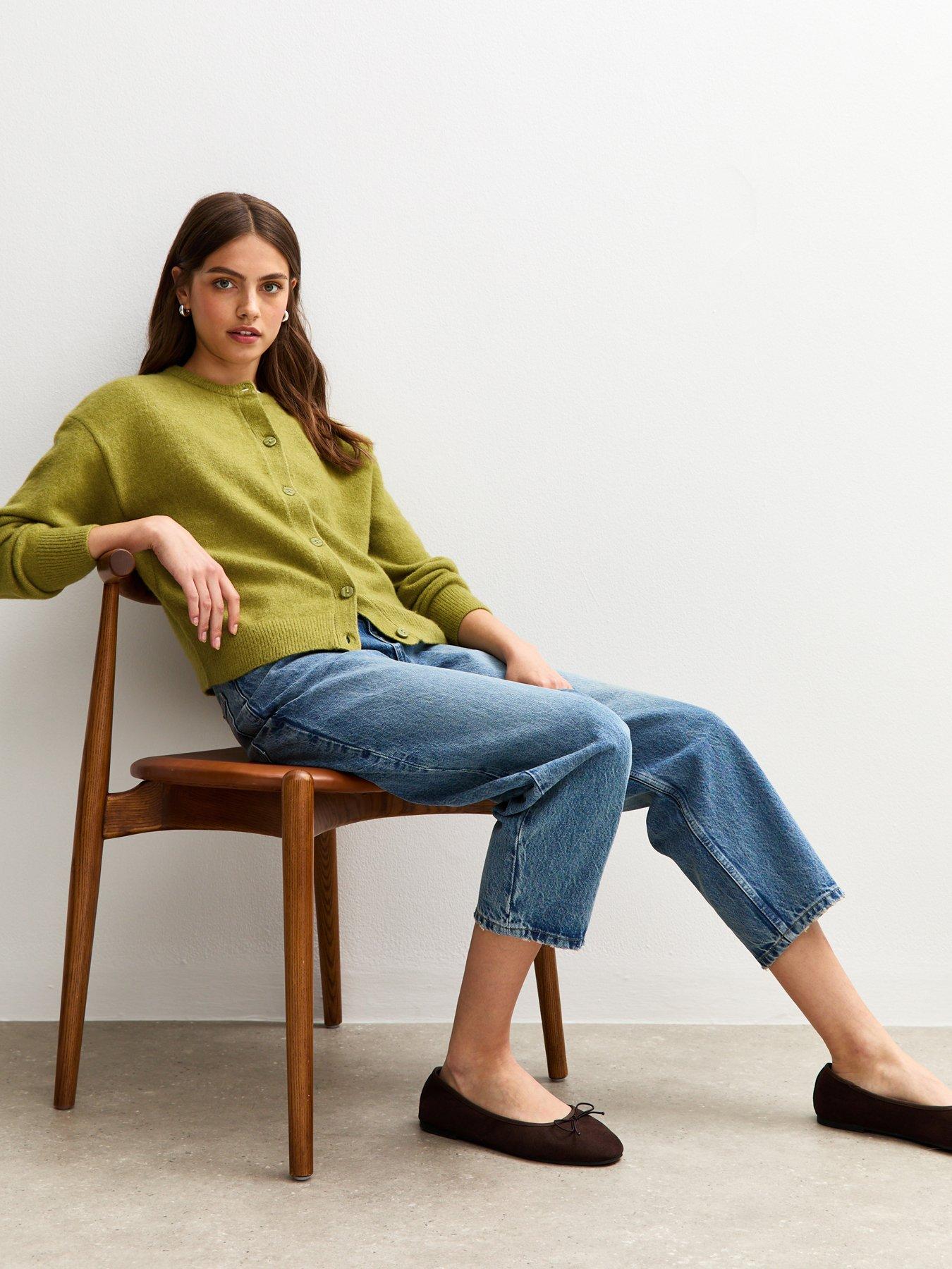 Image 3 of 6 of New Look Green Crew Neck Knit Cardigan