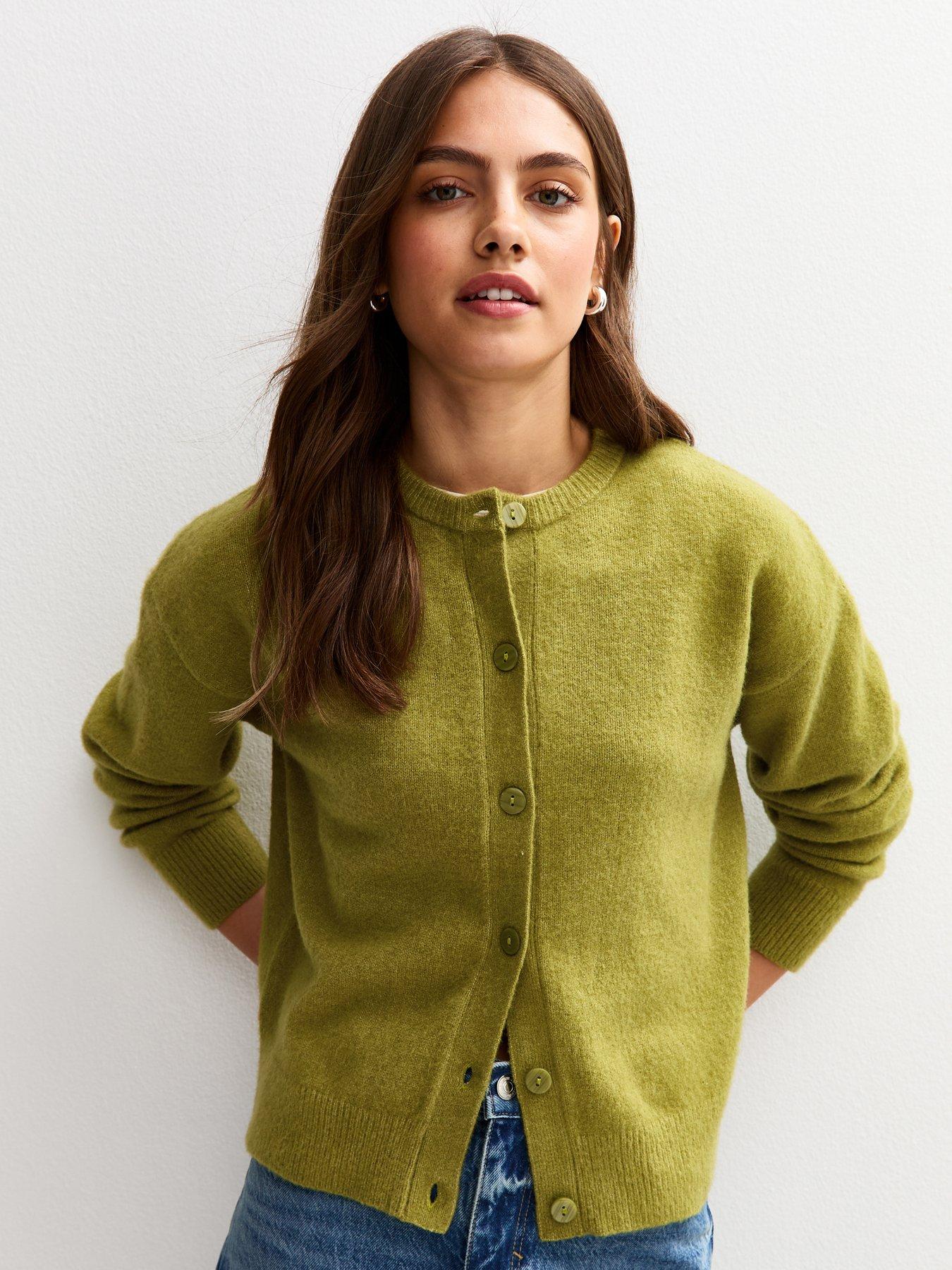 Image 4 of 6 of New Look Green Crew Neck Knit Cardigan