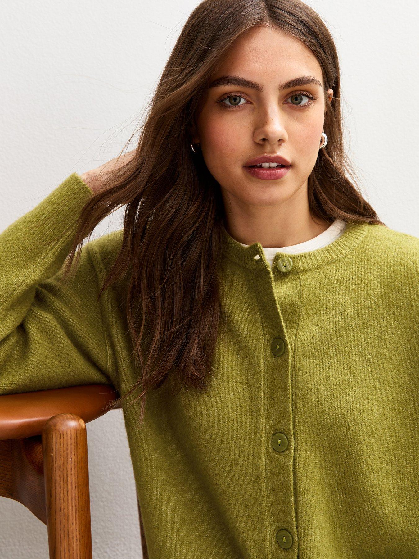 Image 5 of 6 of New Look Green Crew Neck Knit Cardigan