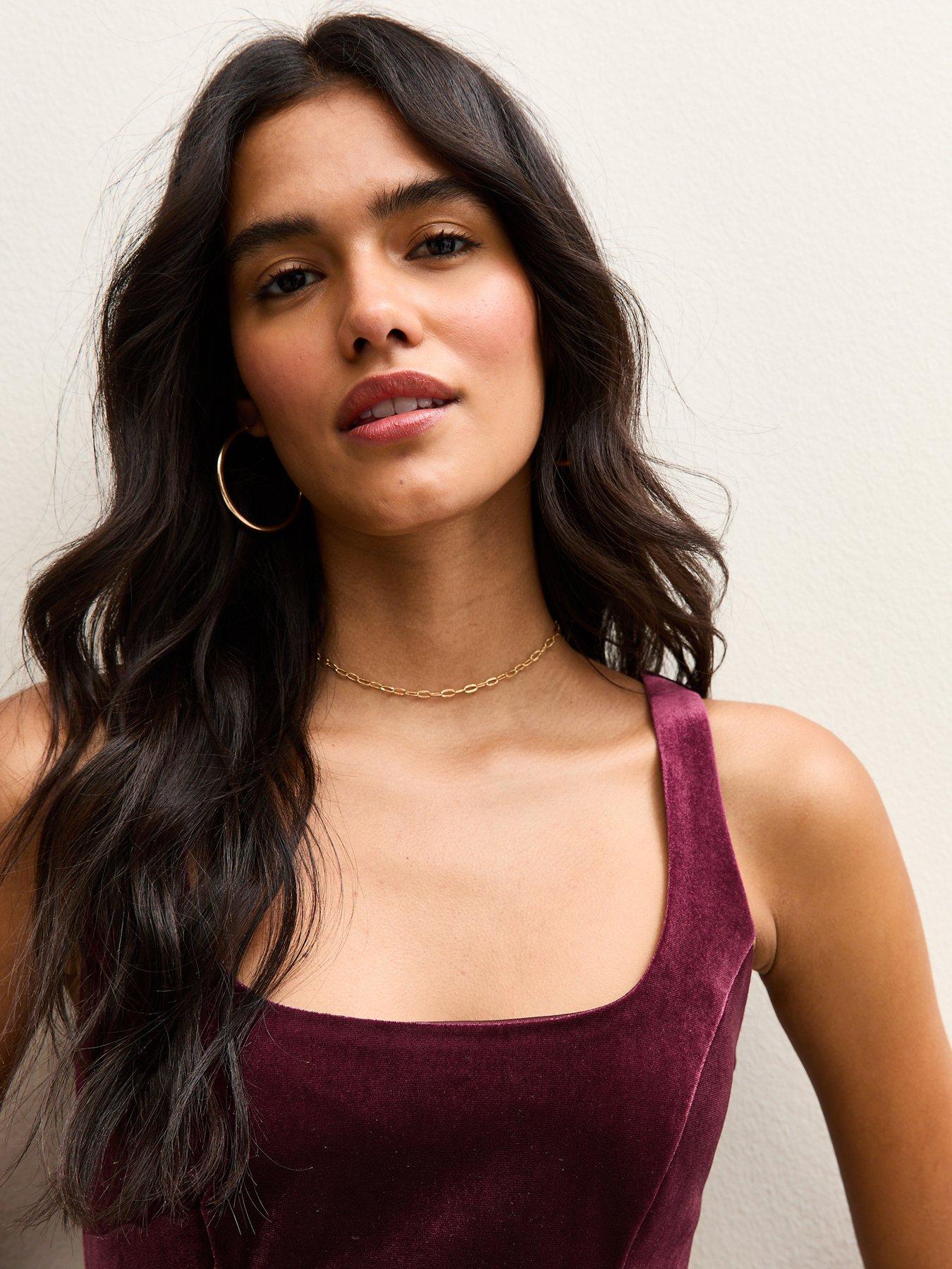 New Look Velvet Fit And Flare Mini Dress - Burgundy | Very