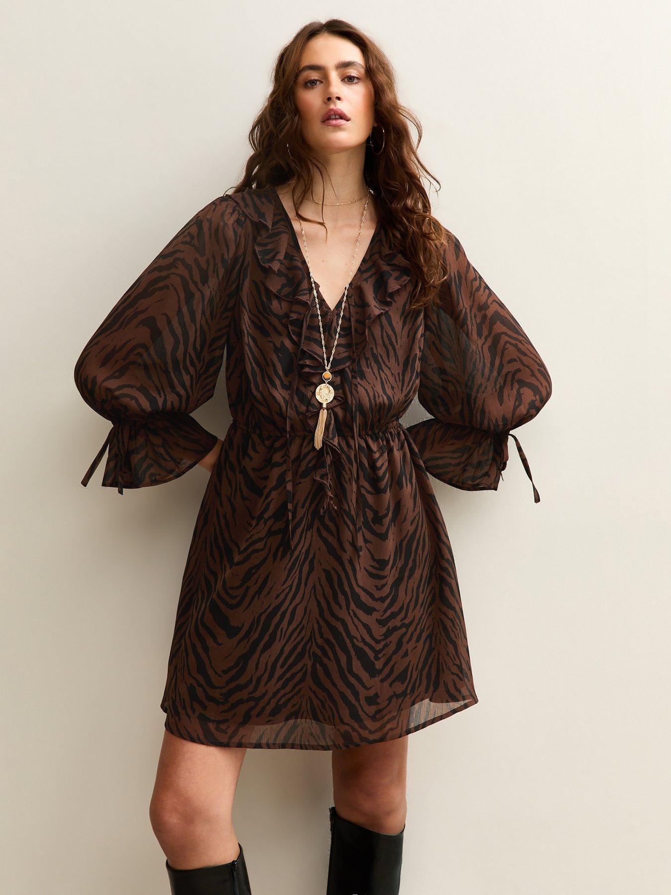 New Look Brown Animal Print Chiffon Mini Dress