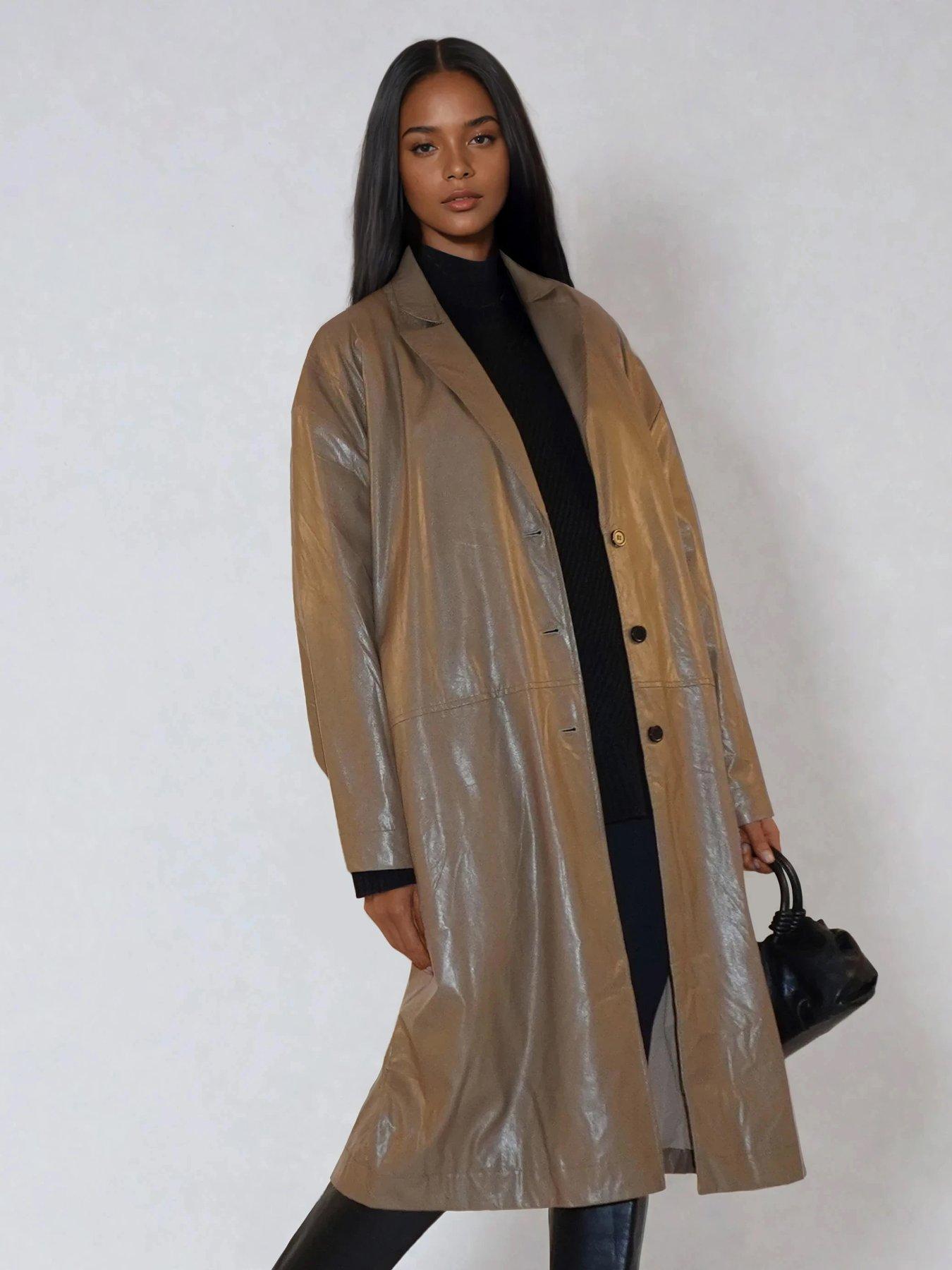 Image 2 of 6 of Religion Grace Oversized Faux Leather Belted Mac - Natural