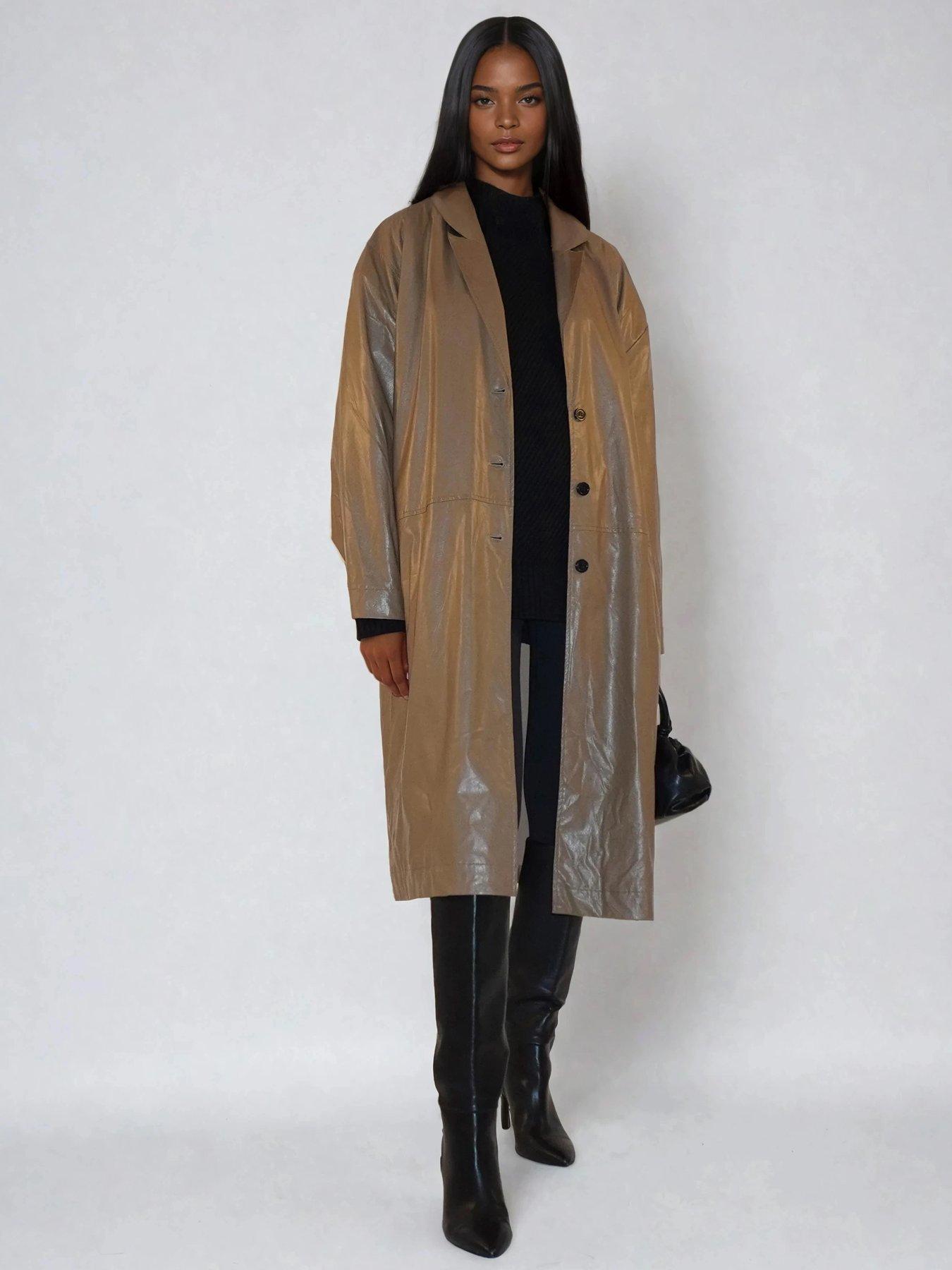 Image 3 of 6 of Religion Grace Oversized Faux Leather Belted Mac - Natural