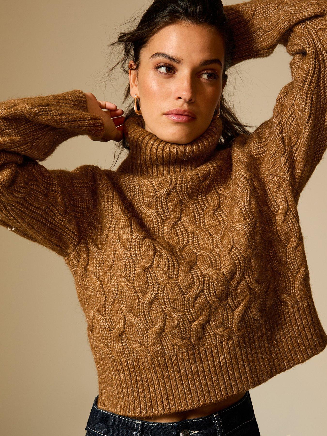 New Look Tan Cable Knit Roll Neck Jumper