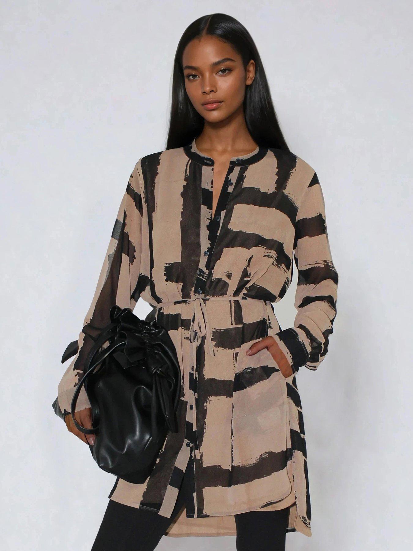 Religion Zoe Abstract Stripe Long Line Tunic Dress - Brown