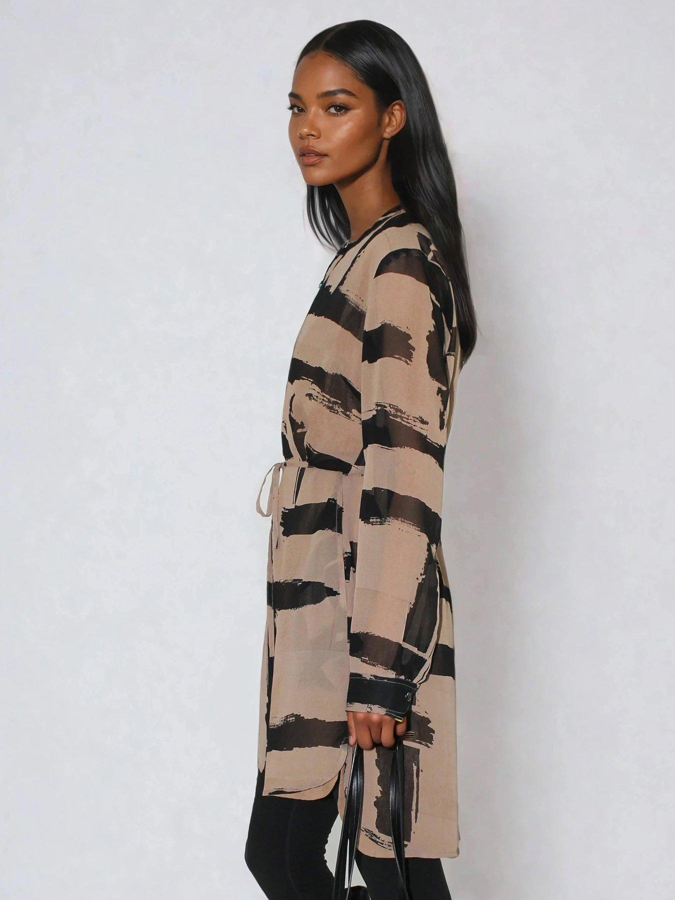 Religion Zoe Abstract Stripe Long Line Tunic Dress - Brown