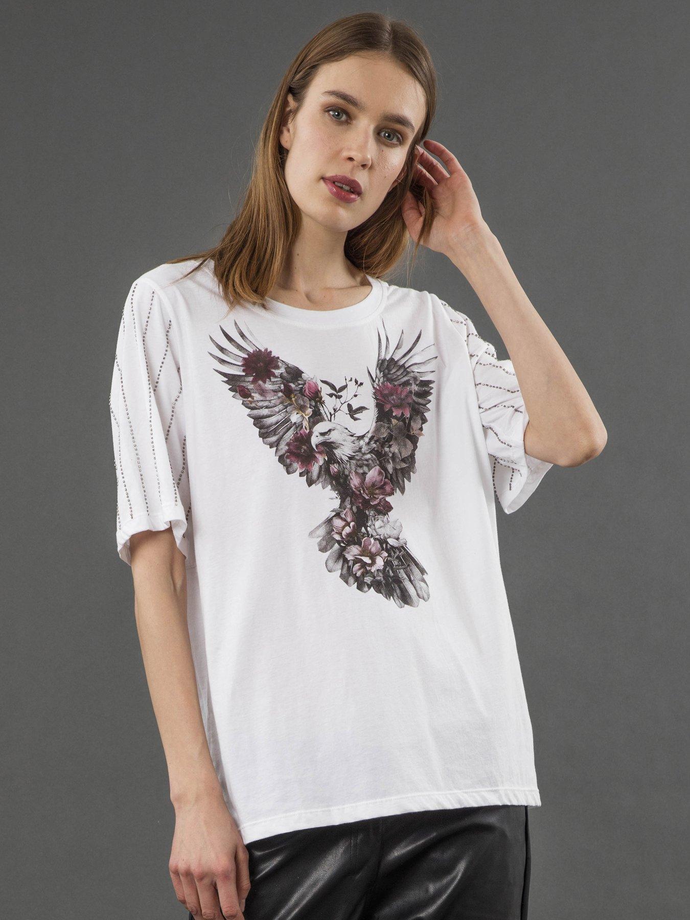 undefined Oversized Boxy Eagle Embellished T-shirt - White