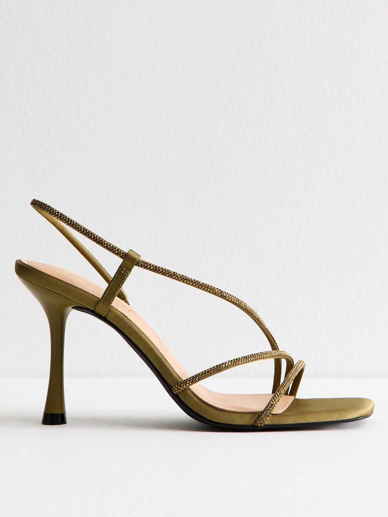 New Look Olive Green Asymmetric Strap Stiletto Heel Sandals