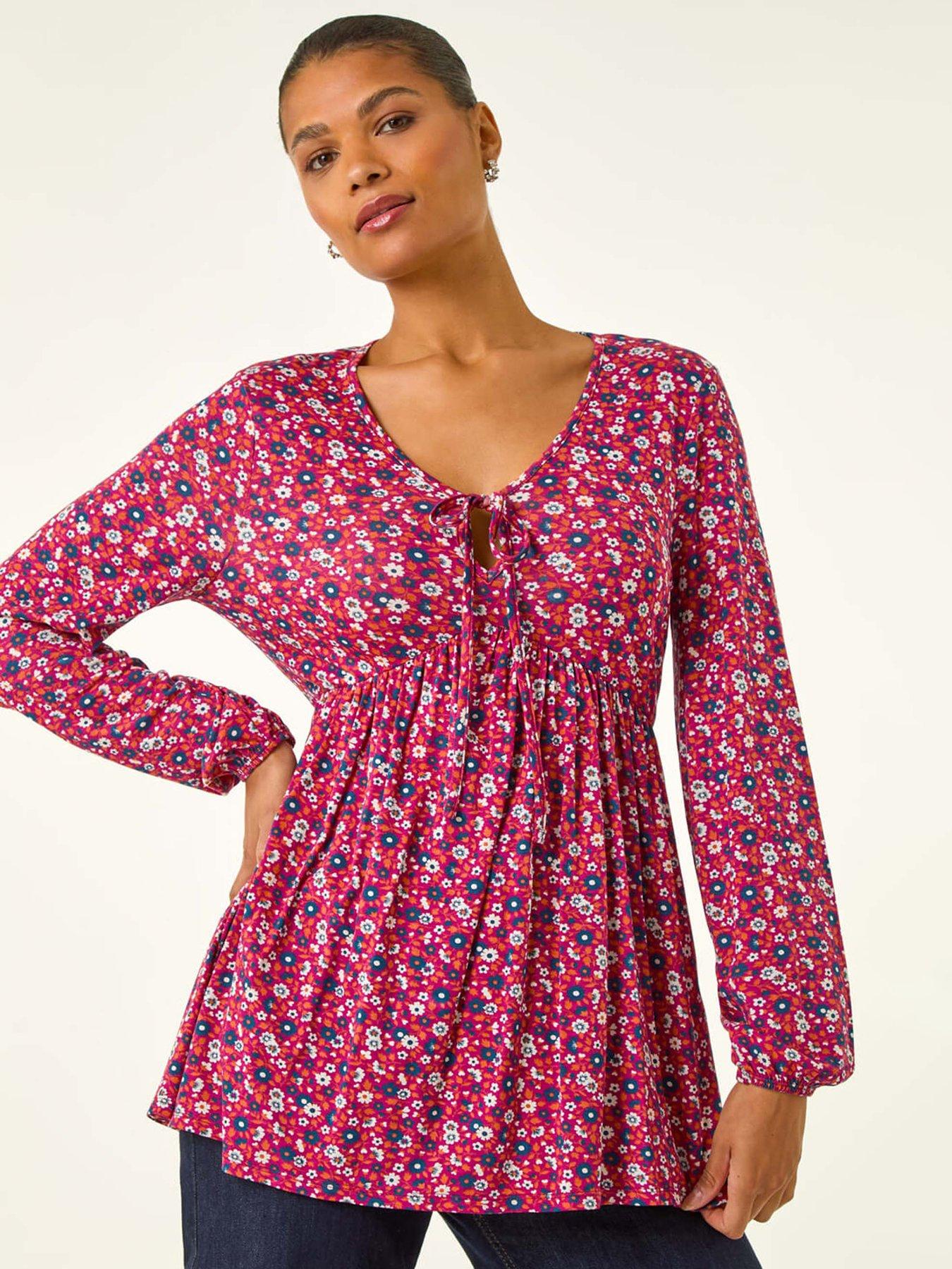 undefined Floral Tie Front Stretch Top - Pink