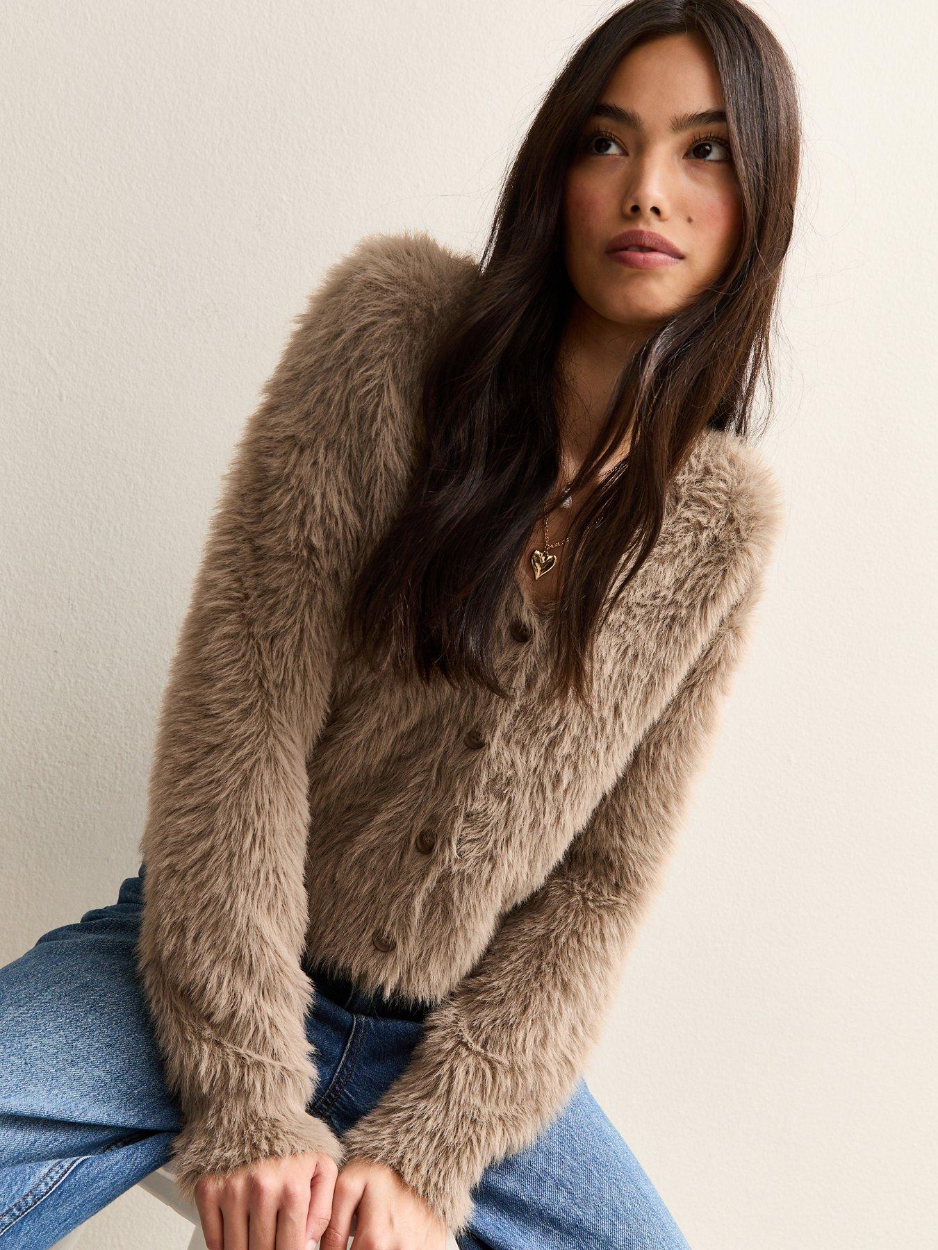 New Look Camel Super Fluffy Button Up Cardigan Very