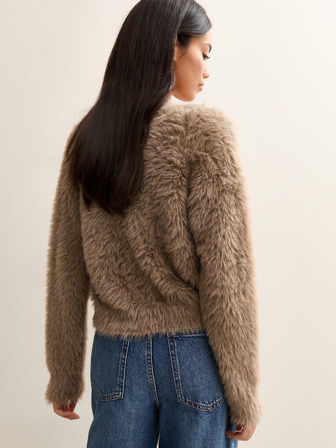 Image 2 of 5 of New Look Camel Super Fluffy Button Up Cardigan