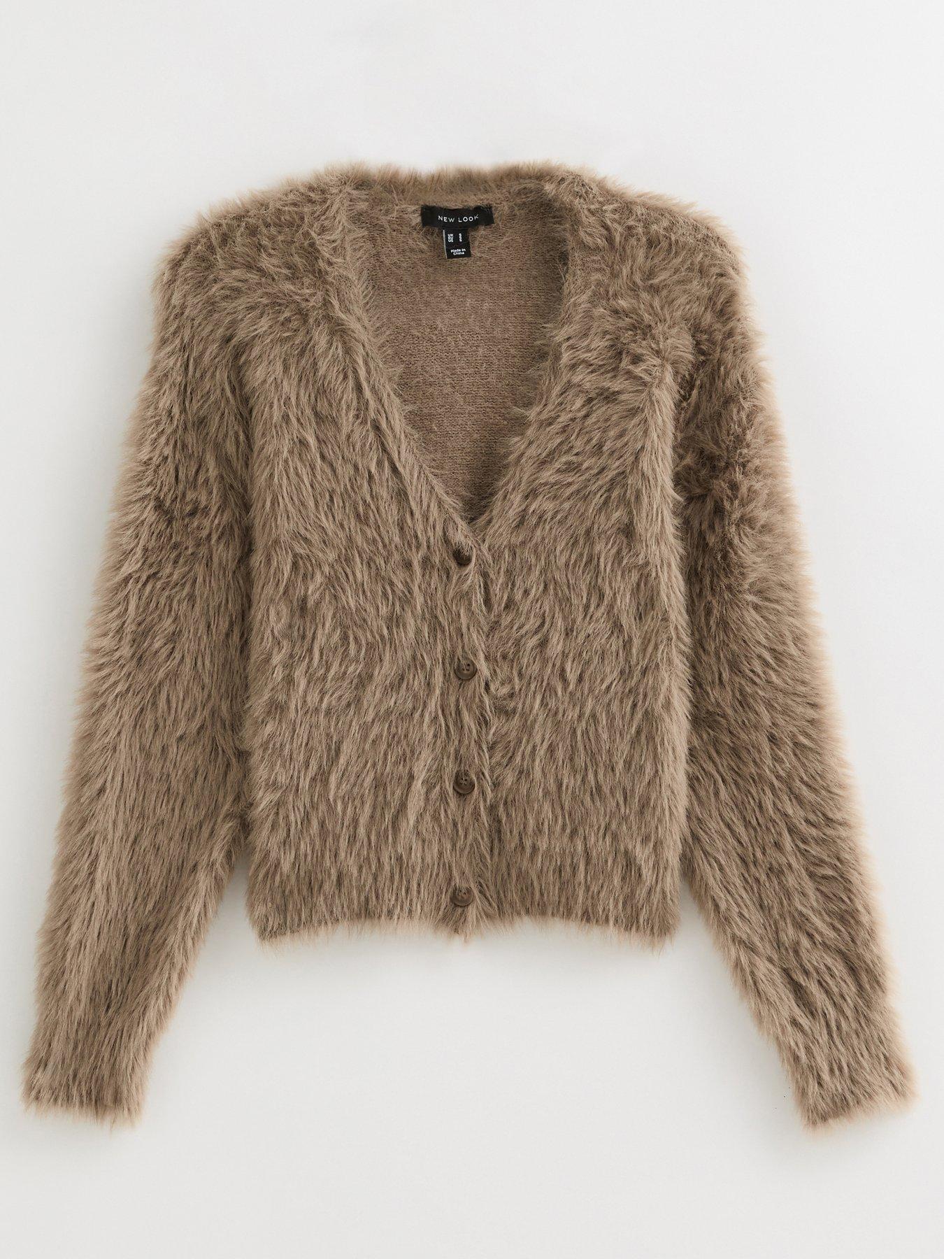 New Look Camel Super Fluffy Button Up Cardigan Very