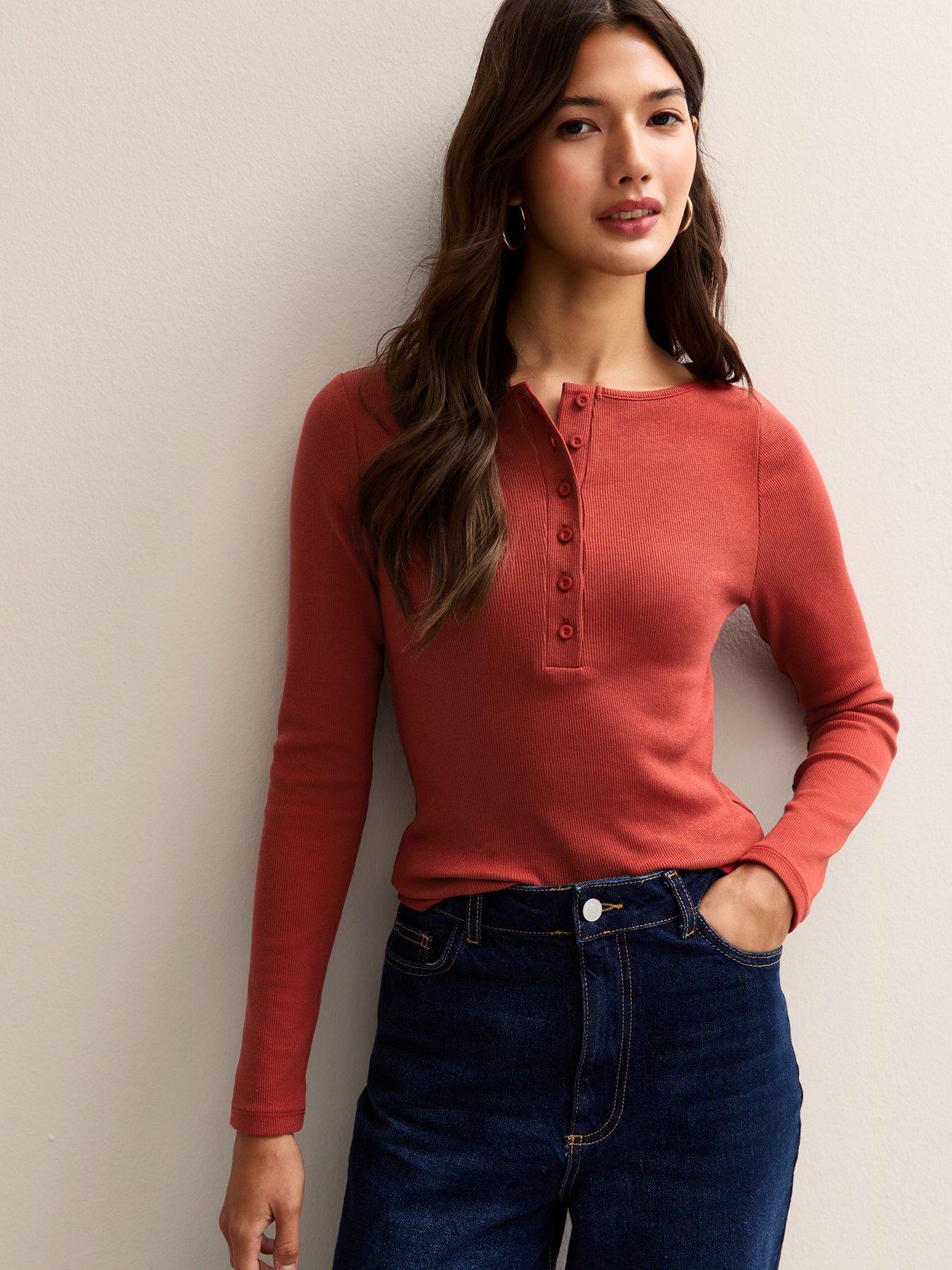 New Look Long Sleeve Henley Top - Red