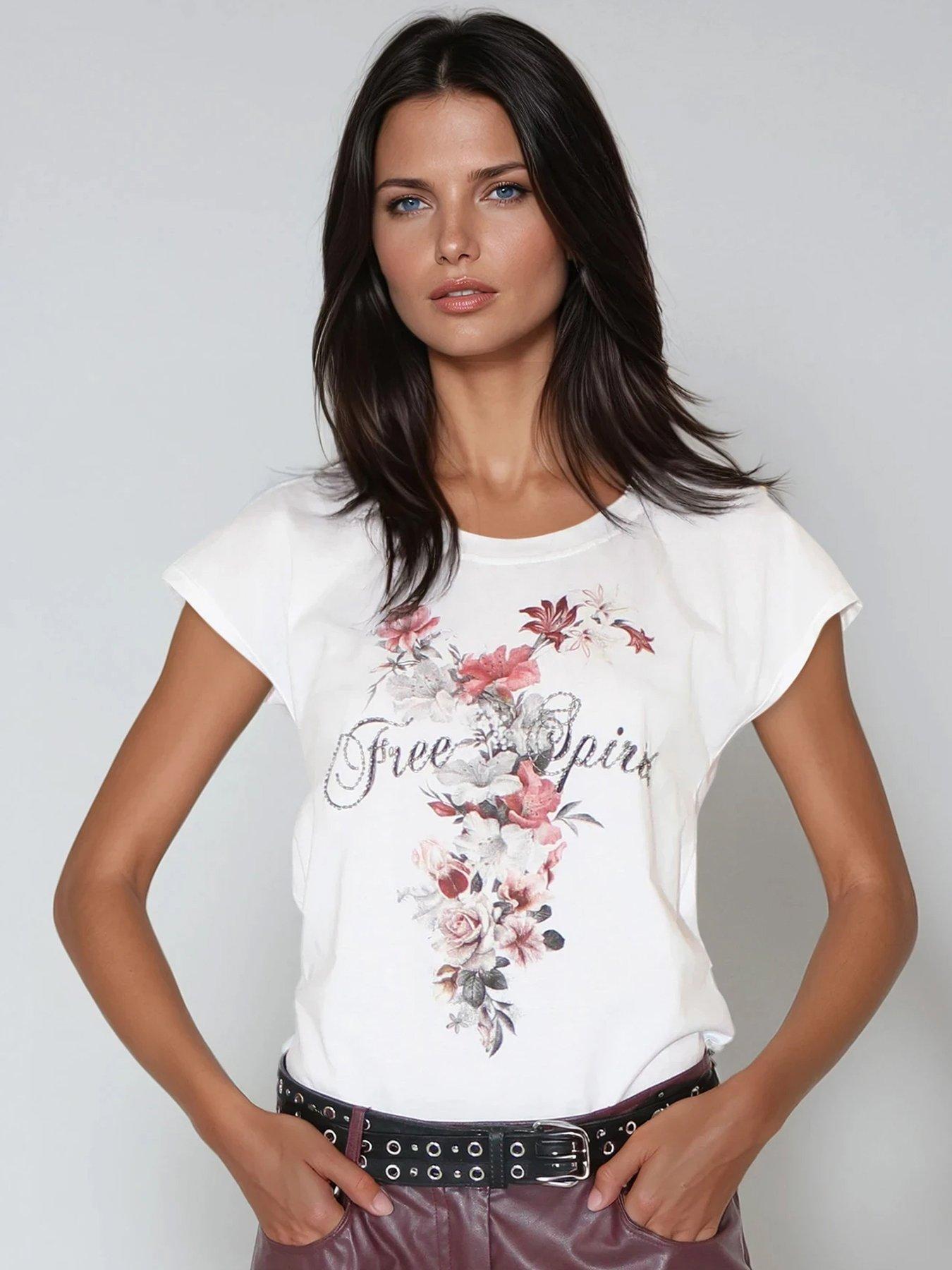 undefined Jillian Beaded Graphic T-shirt - White
