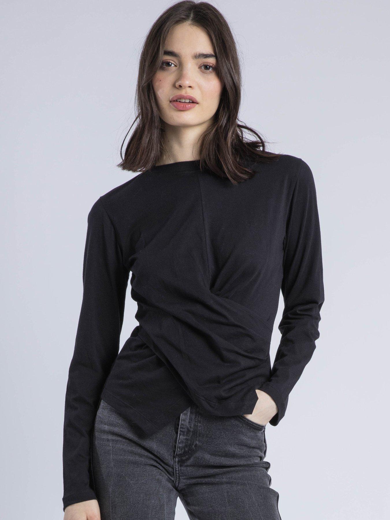 Religion Long Sleeved Cross Over T-shirt - Black