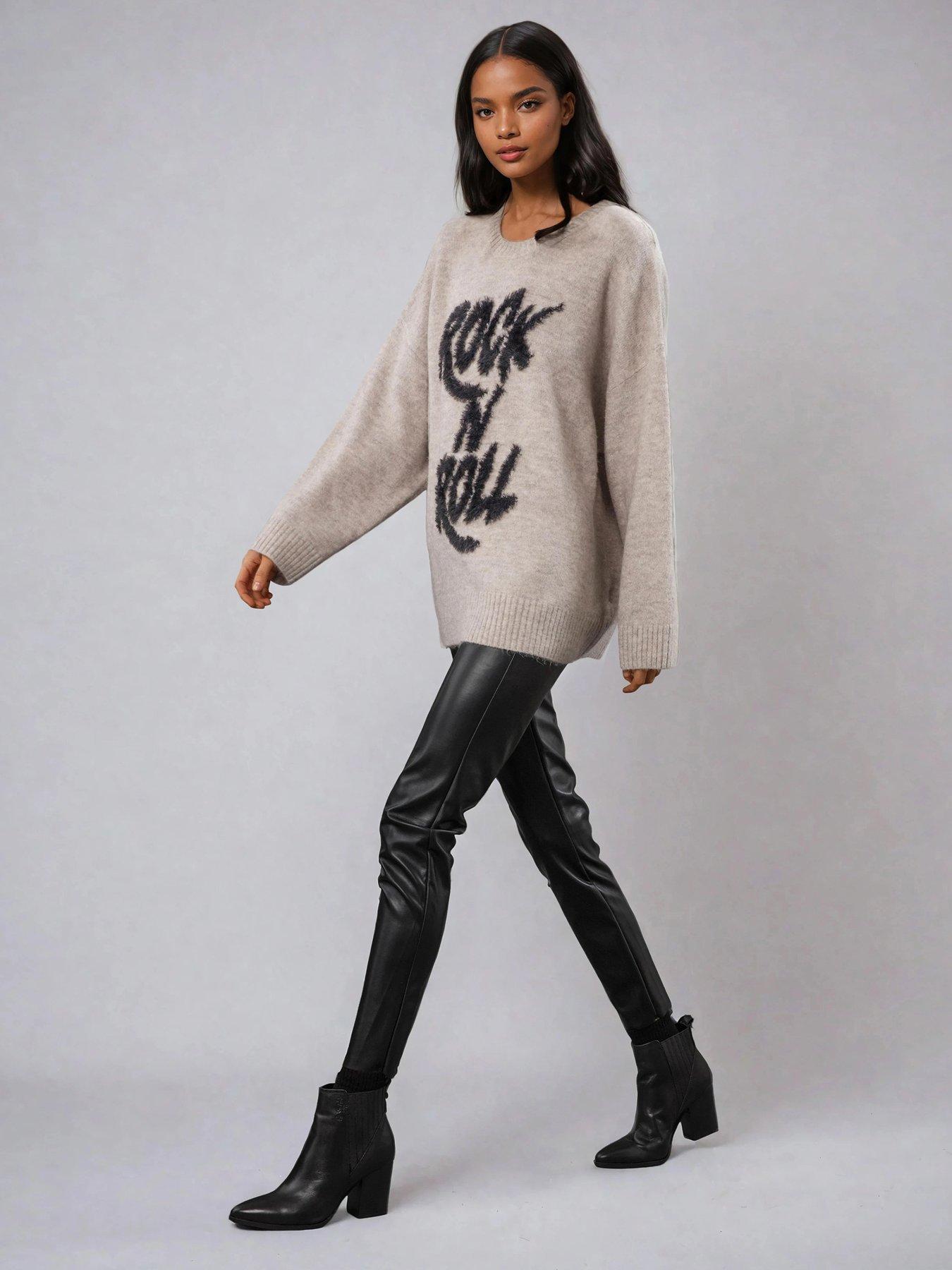 Image 3 of 6 of Religion Hatty Oversized Rock N' Roll Jumper  - Nude